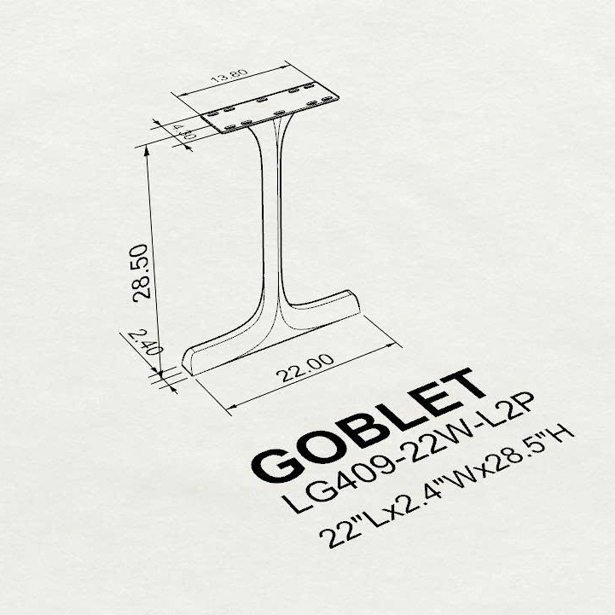 Dining Table with Goblet 28.5" H Steel Table Legs - 3D drawing