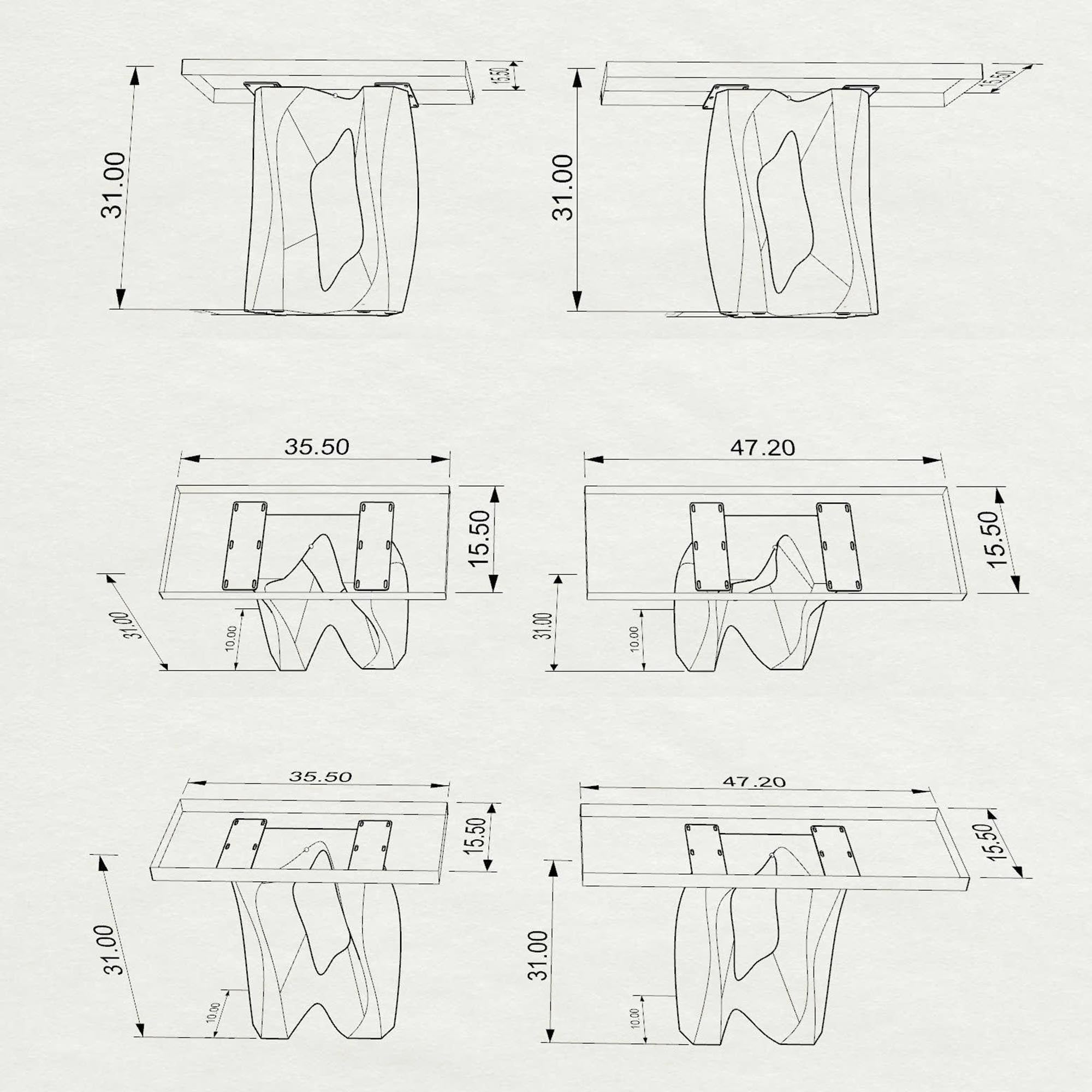 Metal Table Base Side Rocky 28.5" H for Console Table - 3d drawings