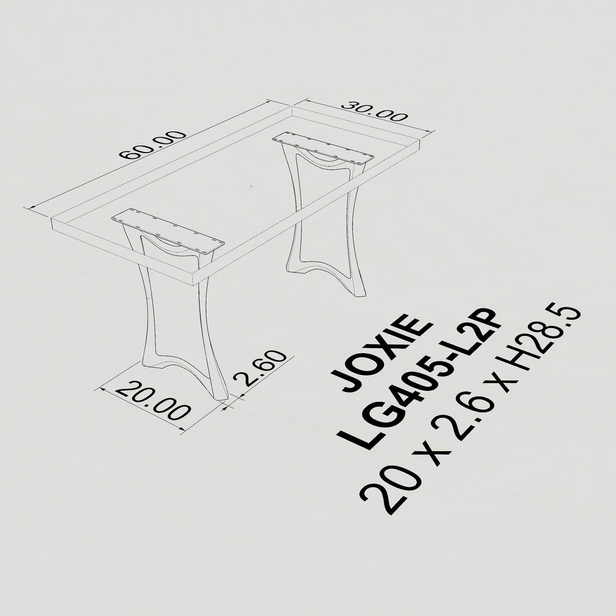 Table Legs Joxi 28.50" H for Butcher Block Dining Table - base dimension 3d drawings