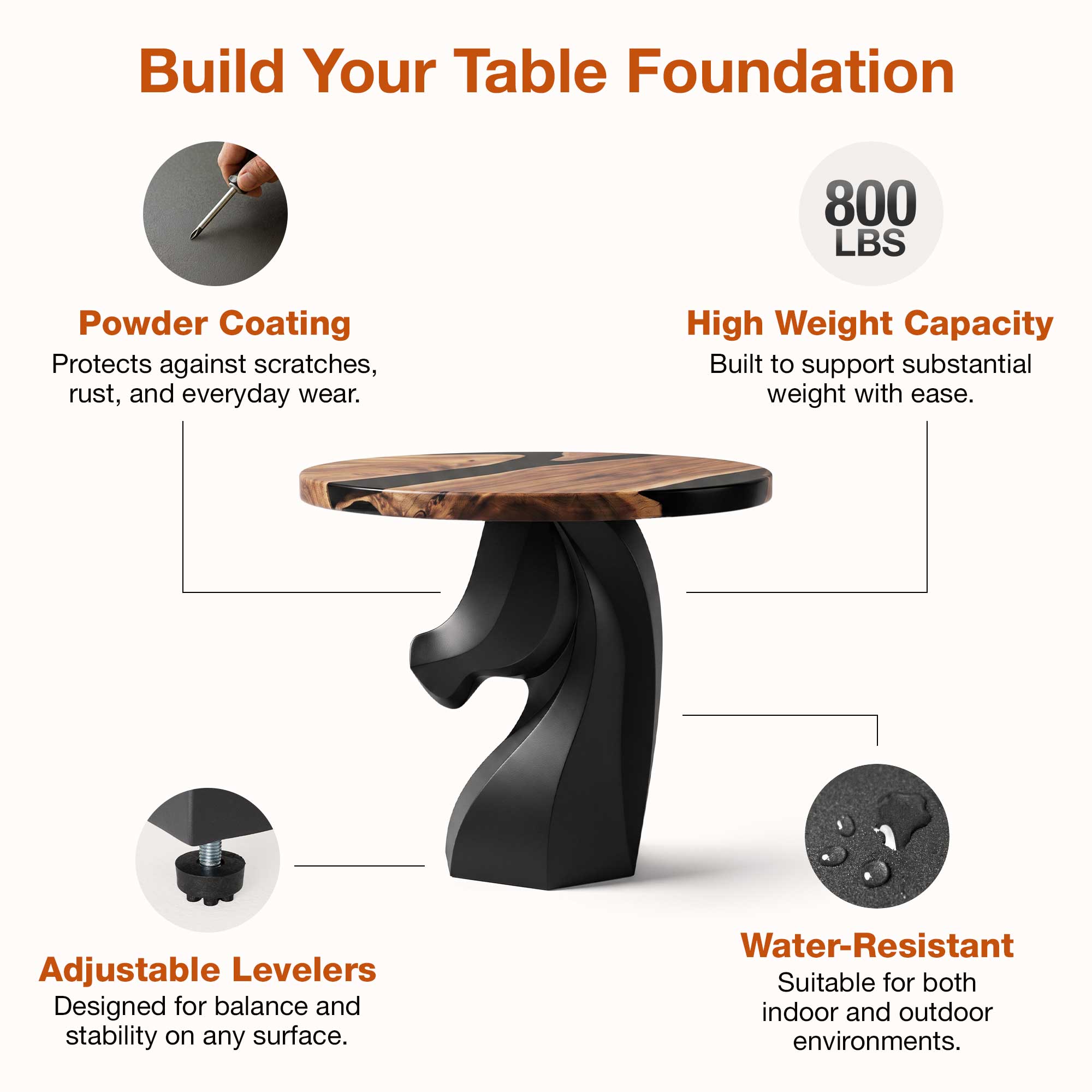 Dining Table with Cheval Metal Table Base for Modern Kitchen