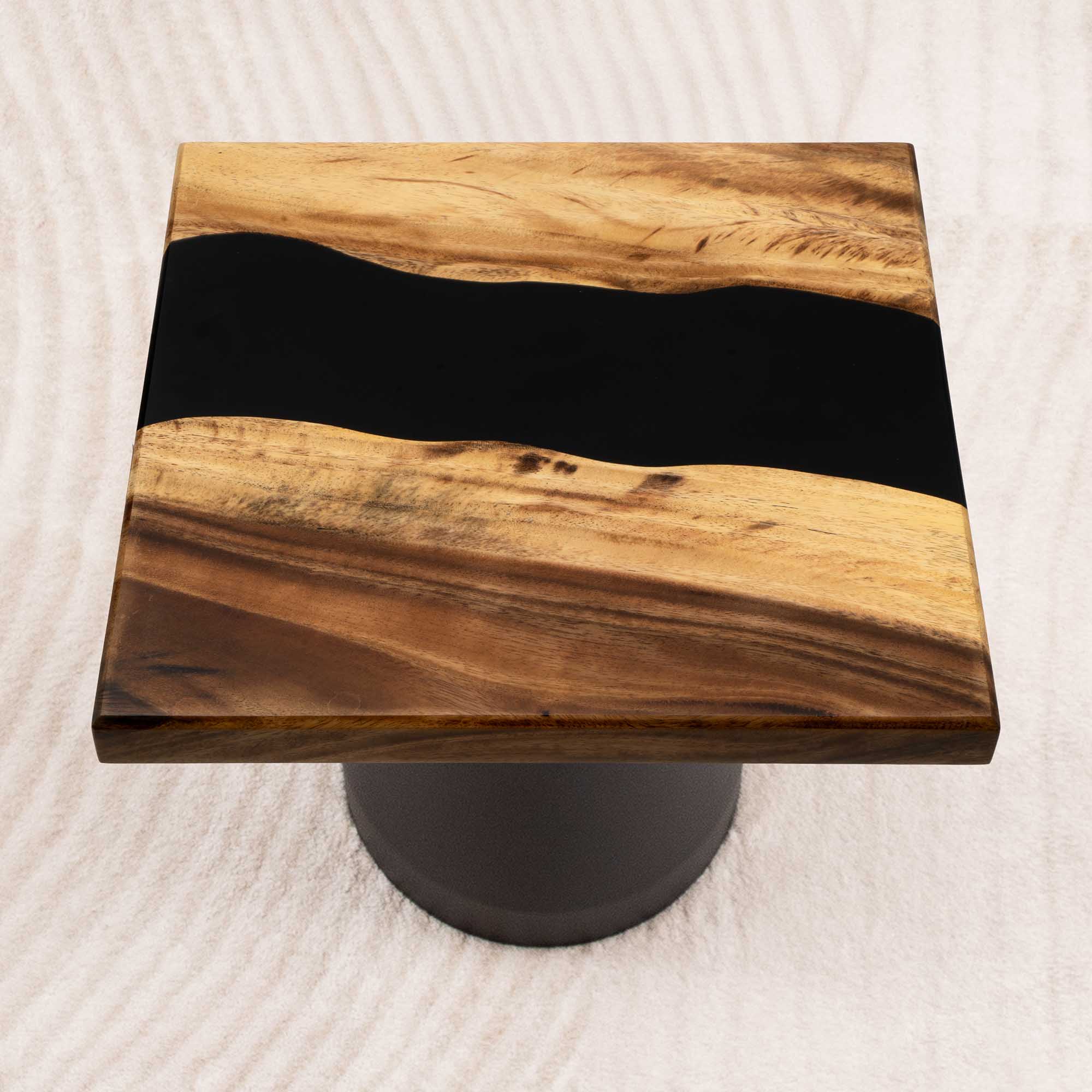 Square Handmade Wood Table with Epoxy Art 15" x 15" - SSQ15x15-140