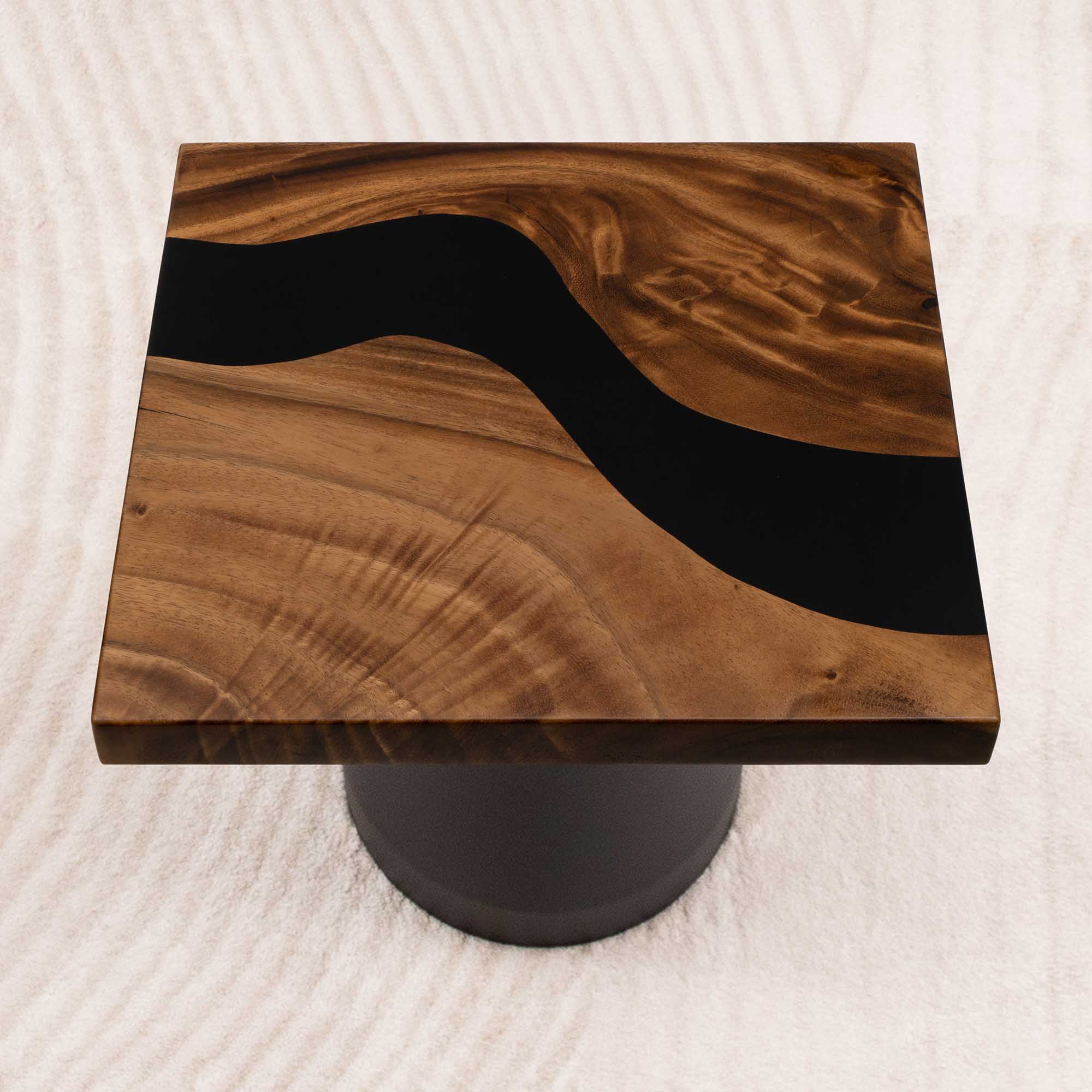 Square Handmade Wood Table with Epoxy Art 15" x 15" - SSQ15x15-141