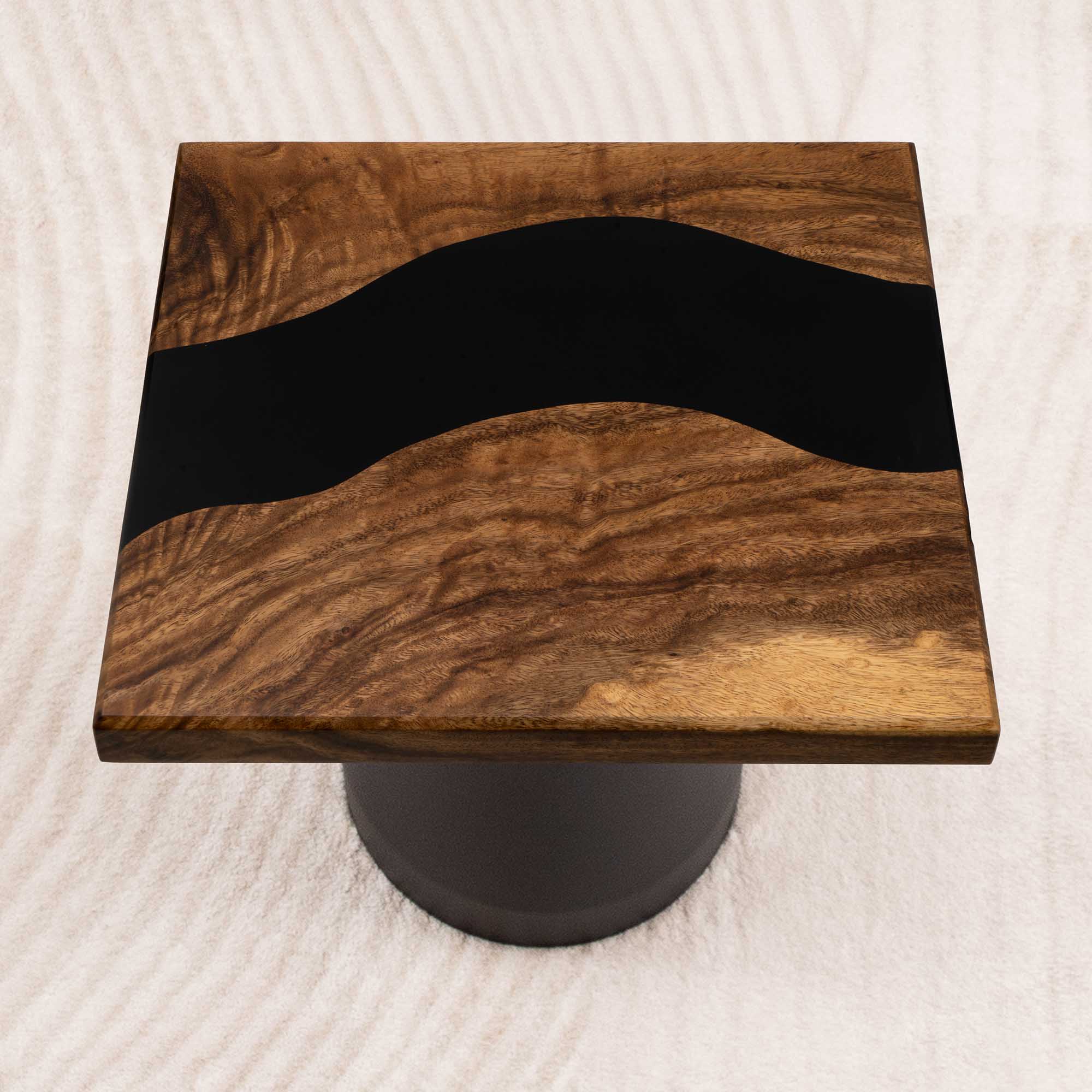 Square Handmade Wood Table with Epoxy Art 15" x 15" - SSQ15x15-142