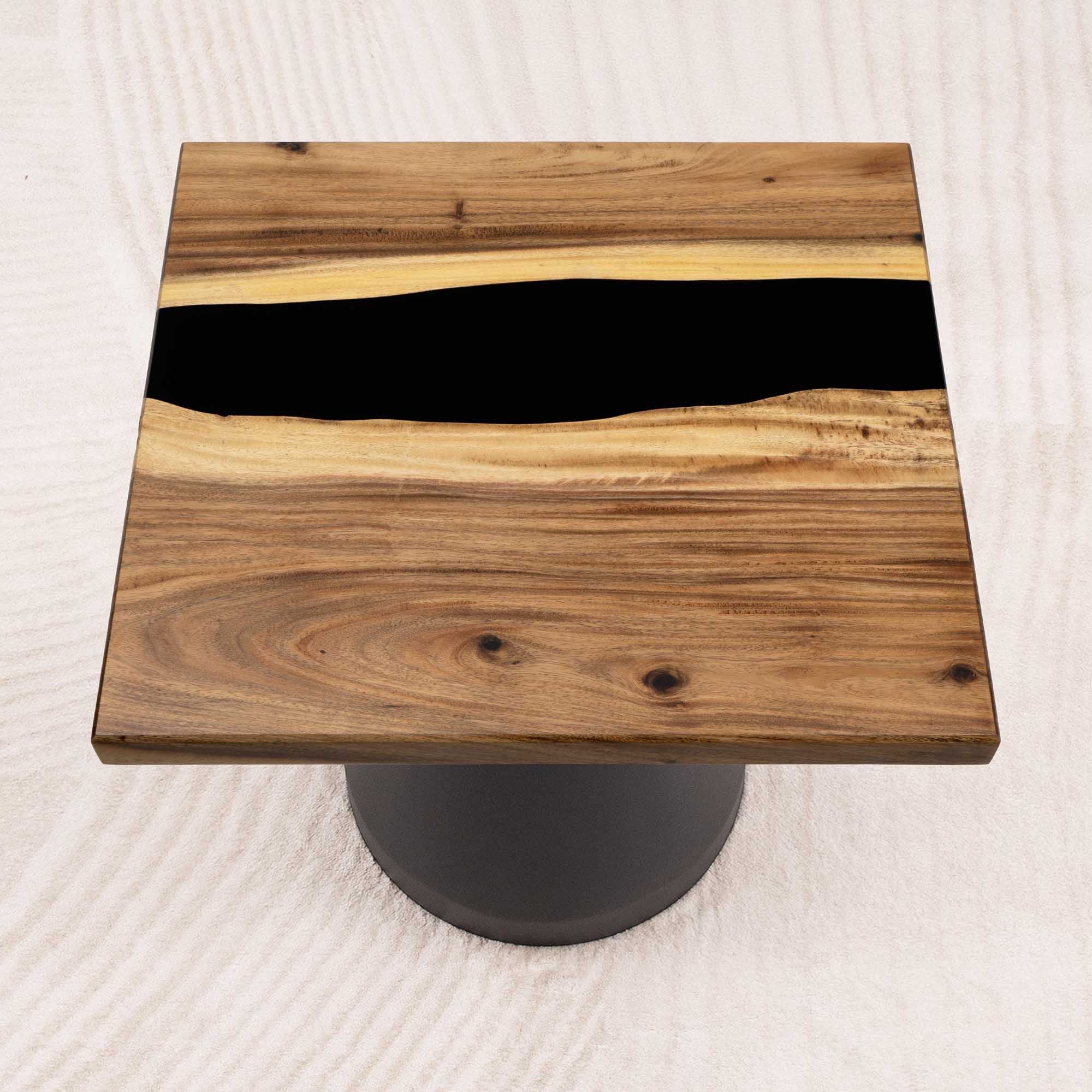 Square Handmade Wood Table with Black Epoxy 23" x 23" - SSQ23x23-065