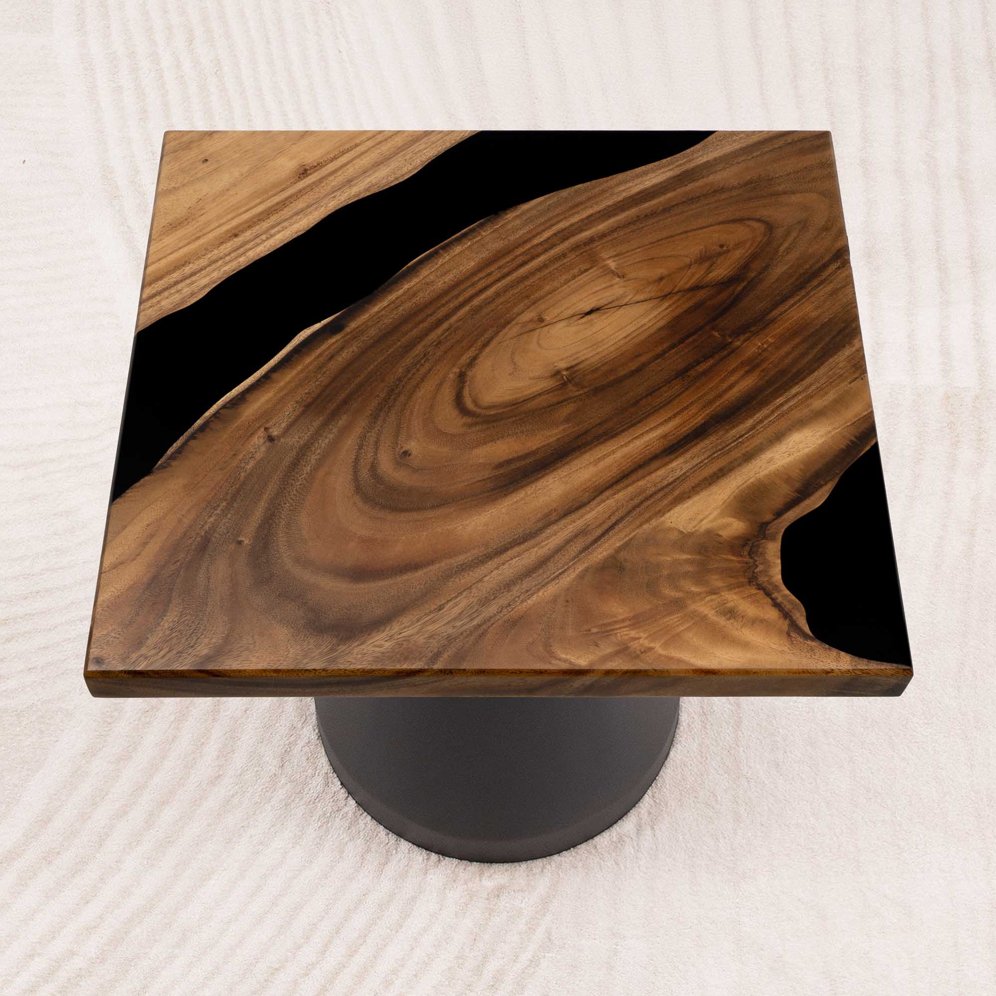 Square Handmade Wood Table with Black Epoxy 23" x 23" - SSQ23x23-067
