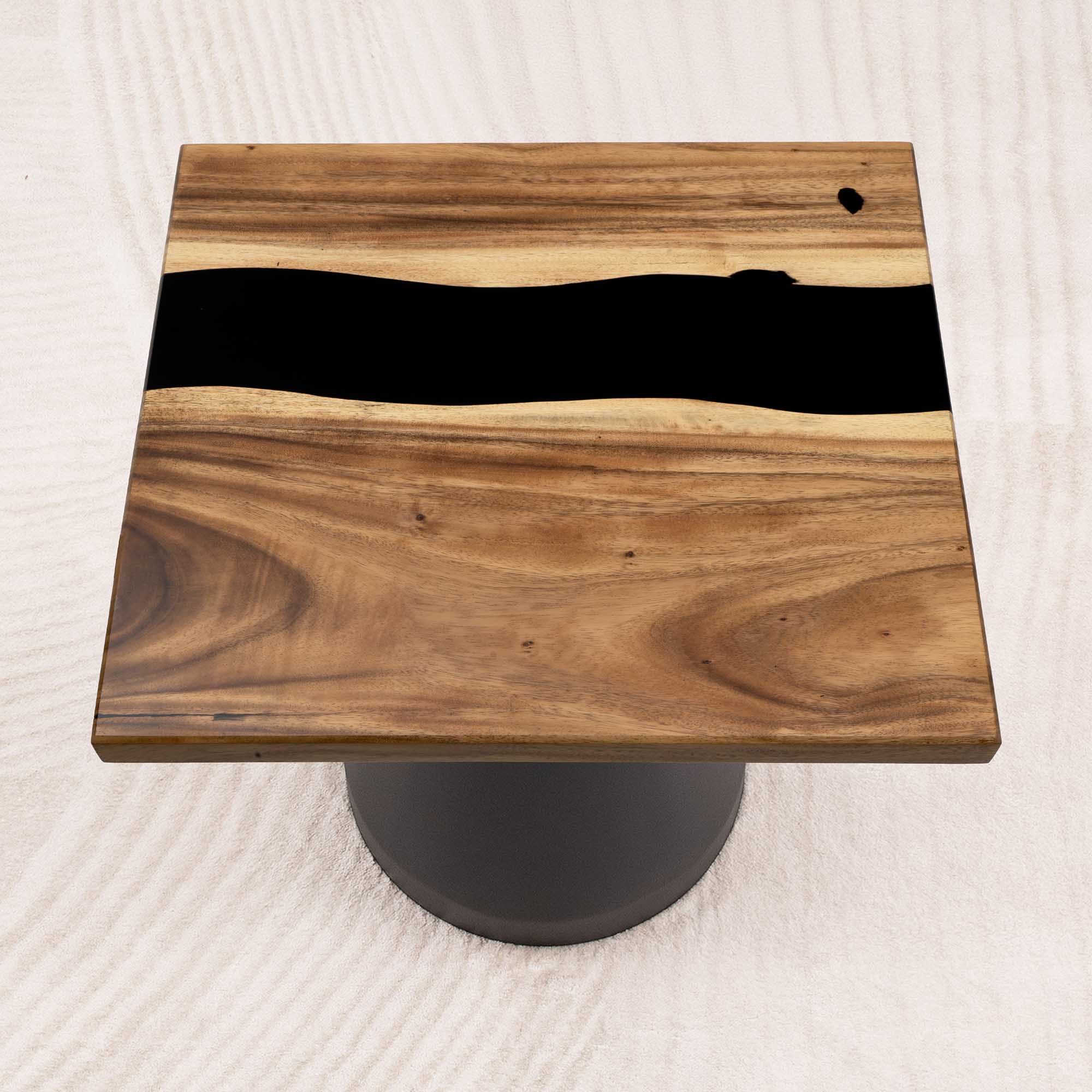 Square Handmade Wood Table with Black Epoxy 23" x 23" - SSQ23x23-068
