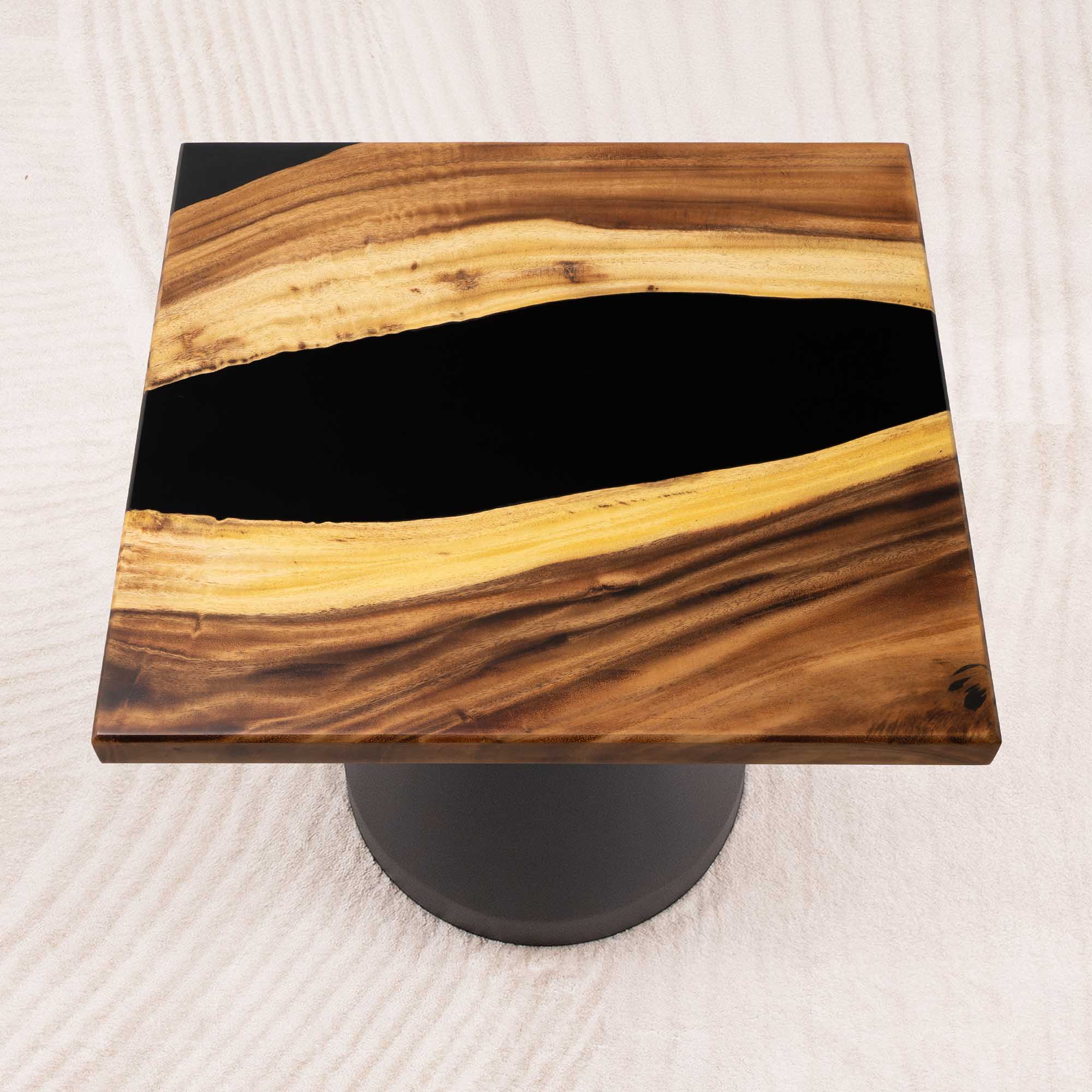 Square Handmade Wood Table with Black Epoxy 23" x 23" - SSQ23x23-223