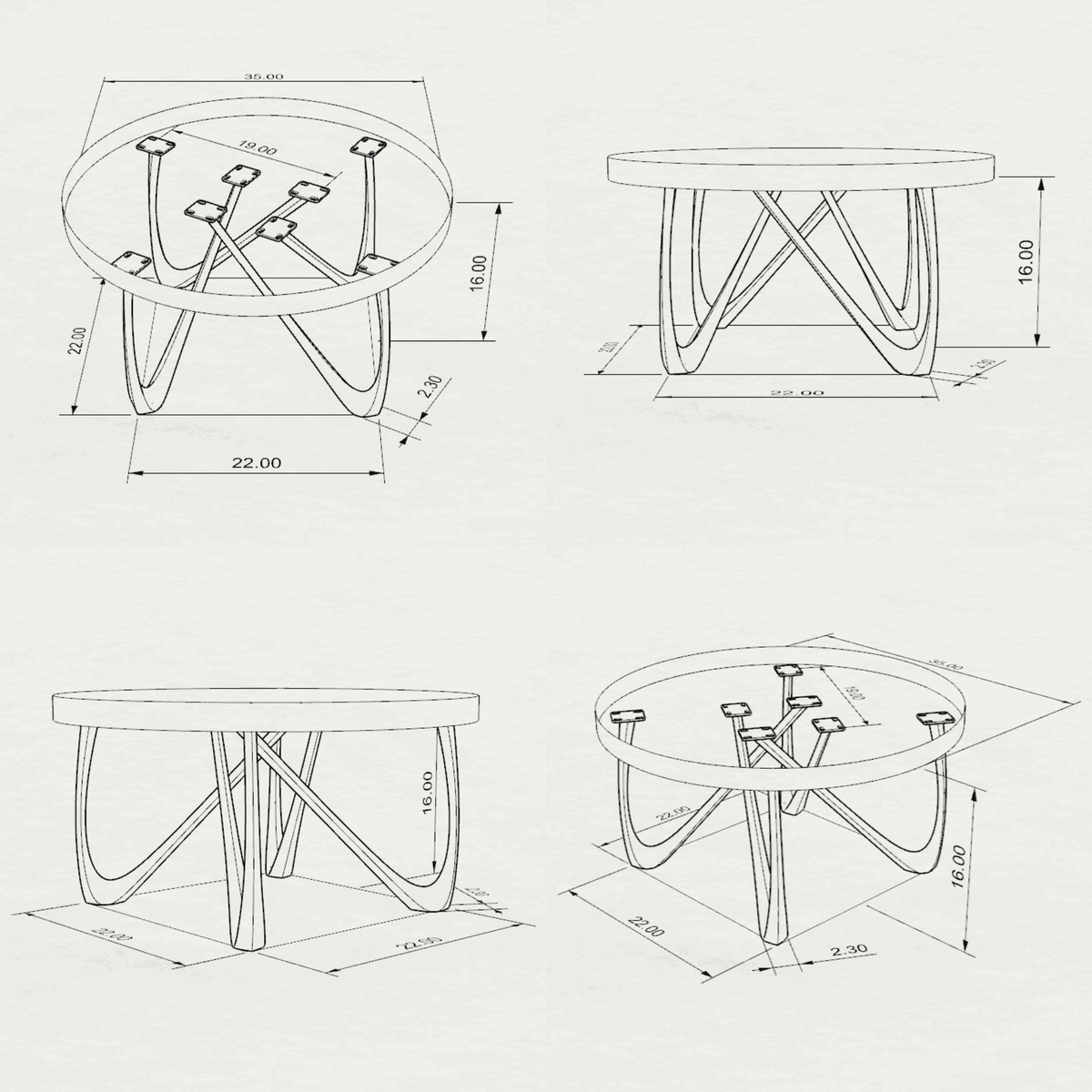 Coffee Table Round or Square for Scandinavian Homes - 125B Vale - SRU35 3D Drawings