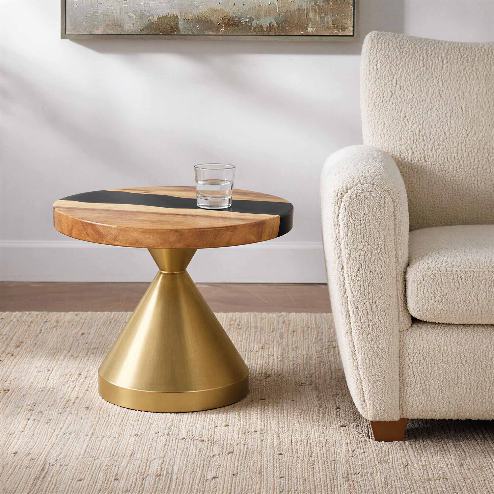 Coffee Table with Flux Gold 13.5"D x 16" H (Small Size) Handcrafted Steel Table Base - Thumb