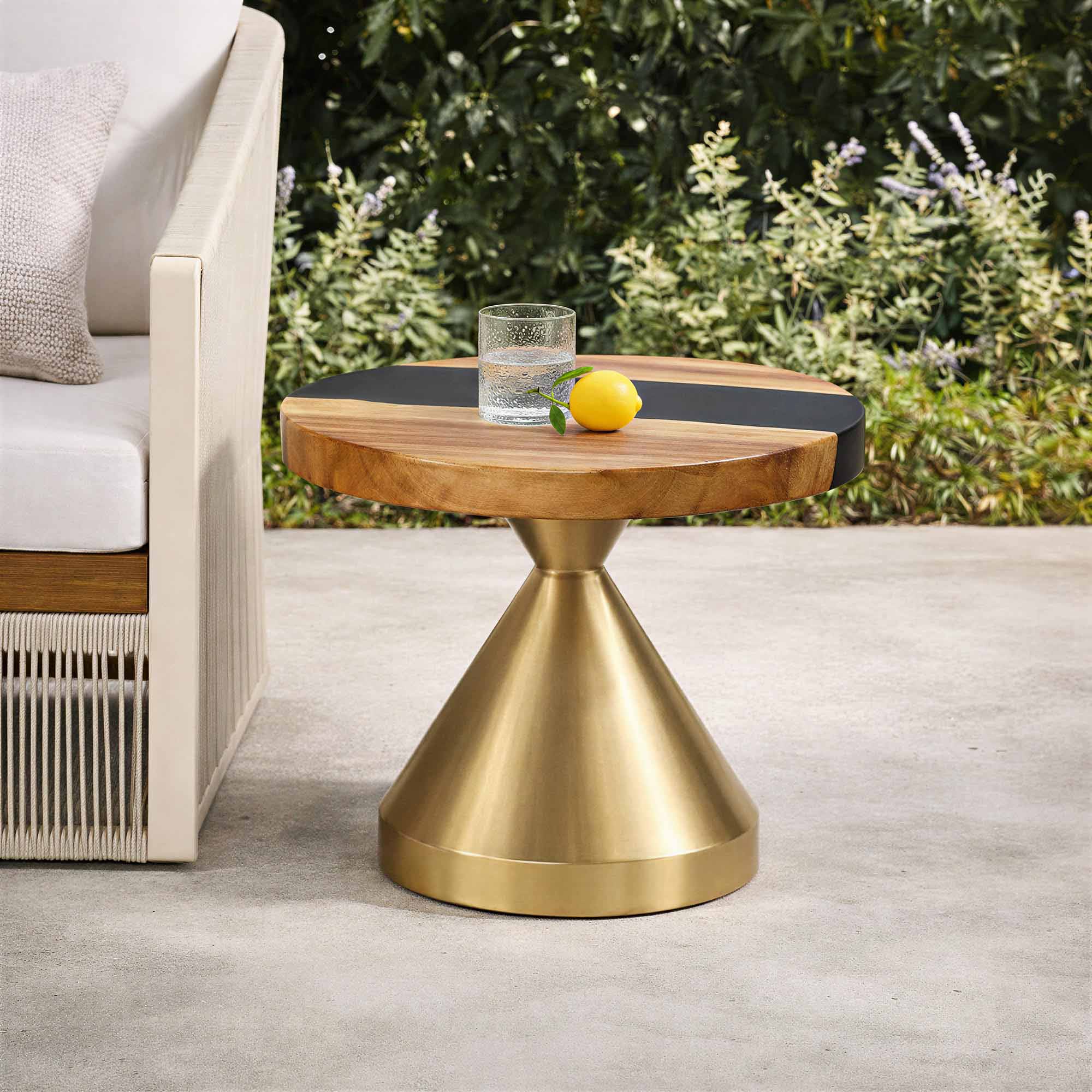 Coffee Table with Flux Gold 13.5"D x 16" H (Small Size) Handcrafted Steel Table Base - Interior