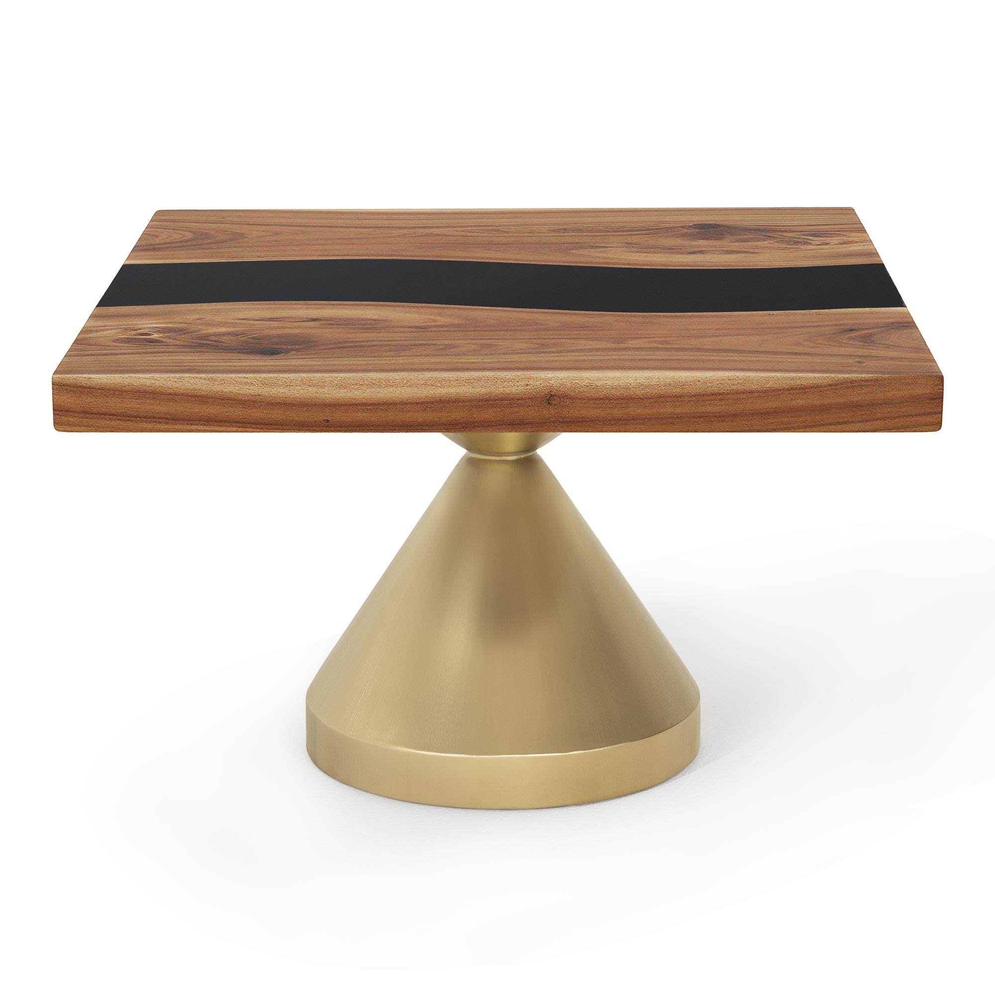 Coffee Table with Flux Gold 15"D x 16" H (Small Size) Handcrafted Steel Table Base - Round Epoxy 29" White Background