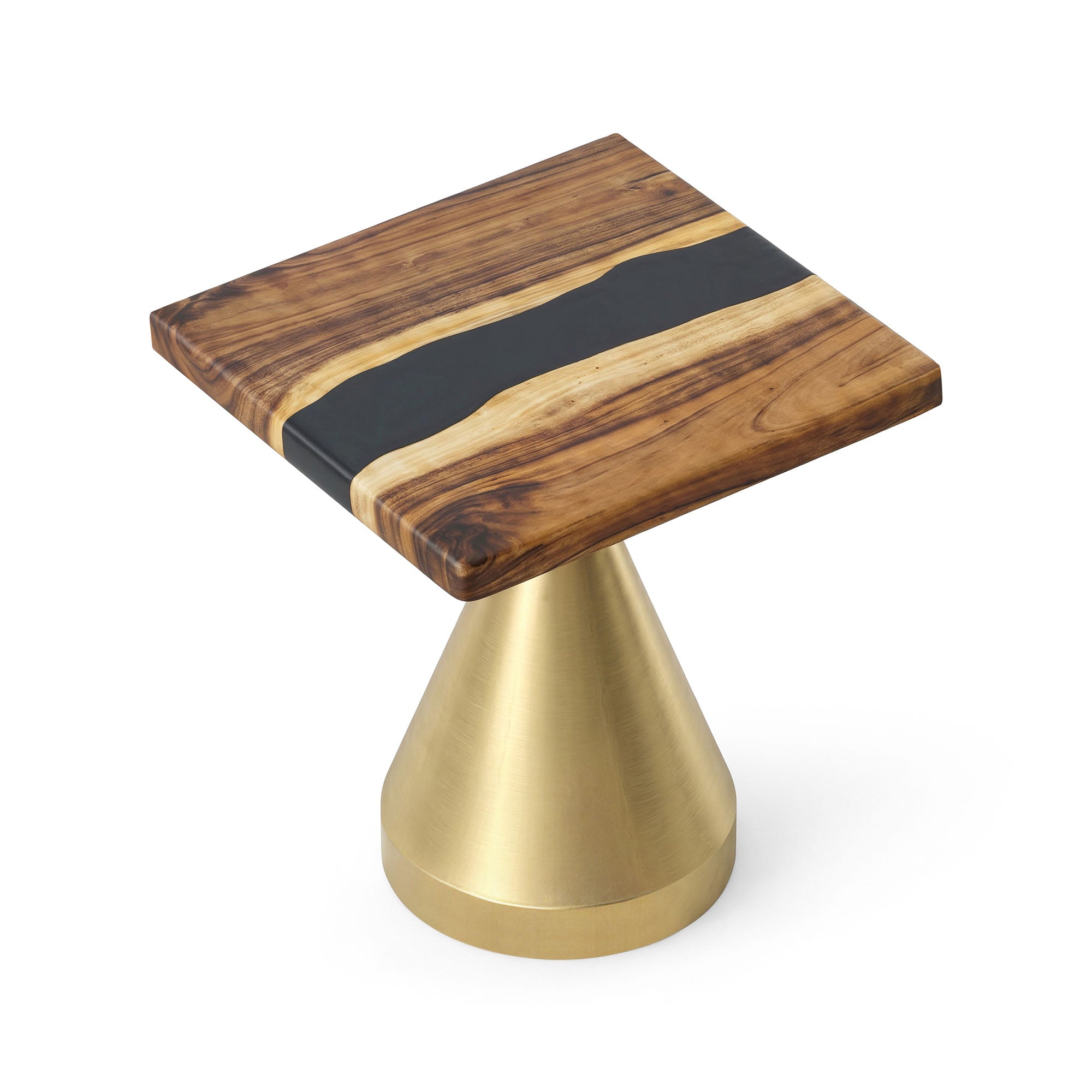 Coffee with Flux Gold 16" H Metal Table Base - polished 10" D x 16" H / Square Epoxy 15" Diameter - TB-16H10D-PLGXEP-SSQ15