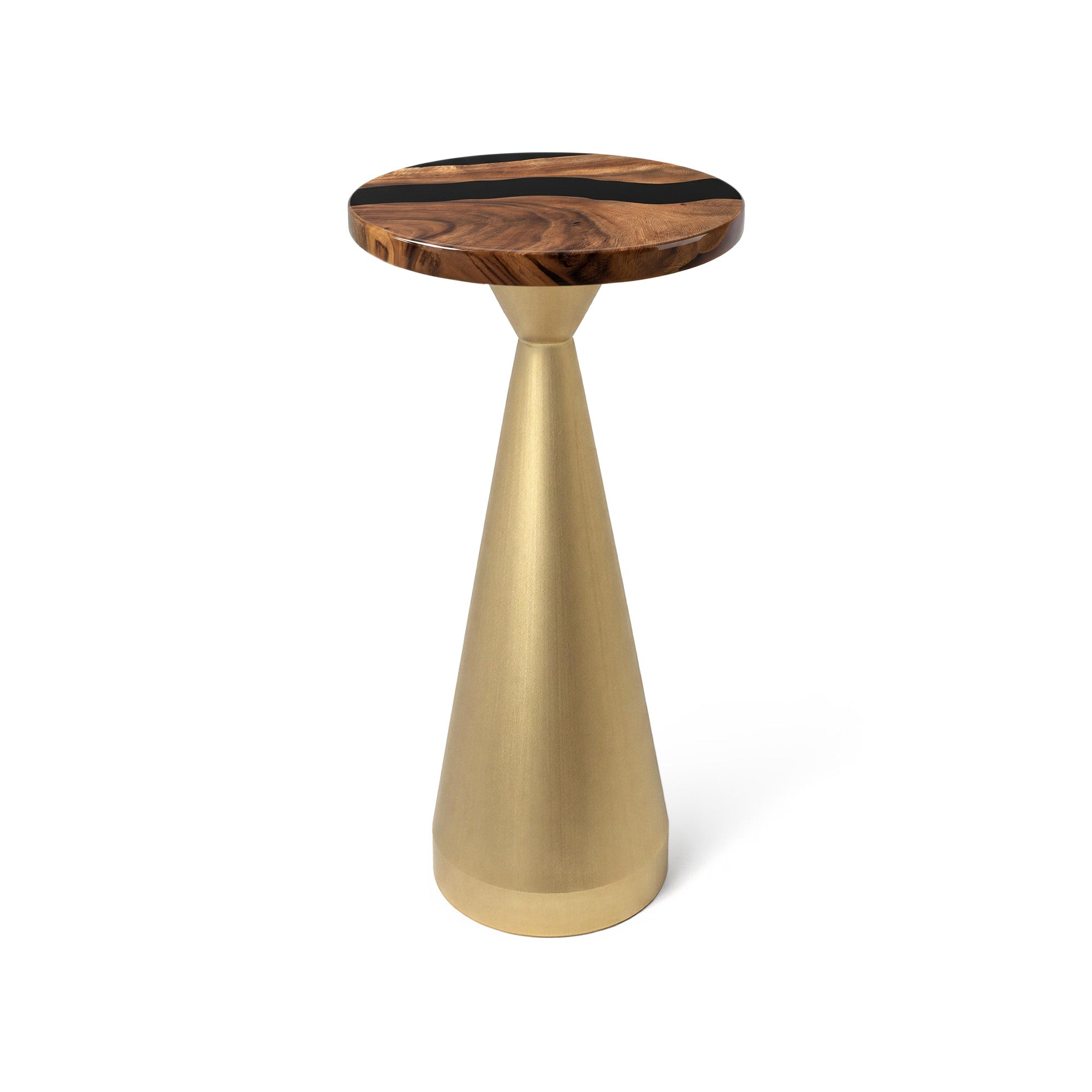Console Table with Flux Gold 28"H x 10"D Steel Table Base - round epoxy 15"