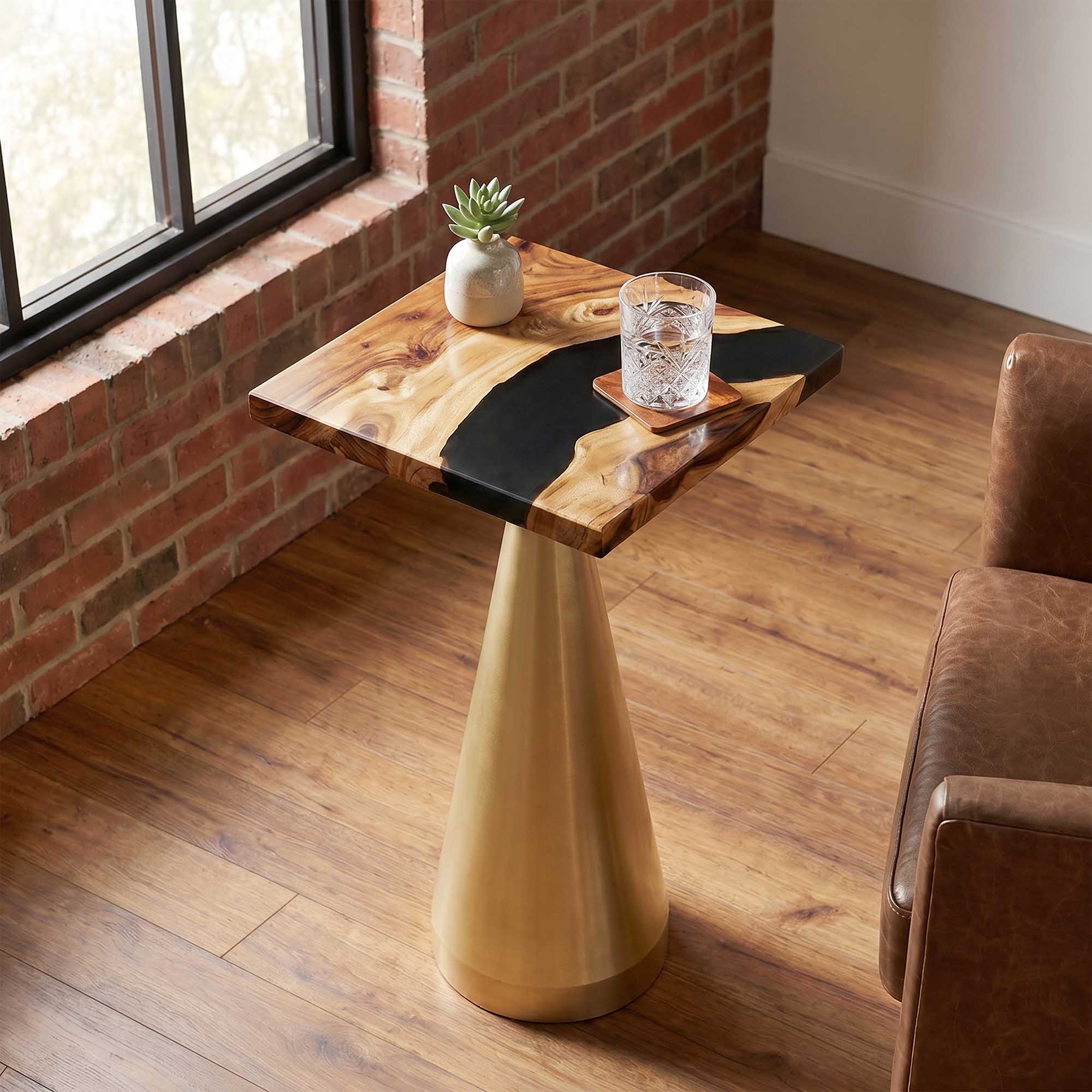 Console Table with Flux Gold 28"H x 10"D Steel Table Base - Interior