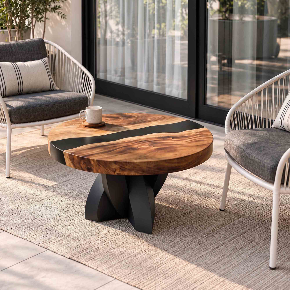 Contemporary Coffee Table 29" Round & Square with Petal Steel Base - 110 Calix - SRU29 White background