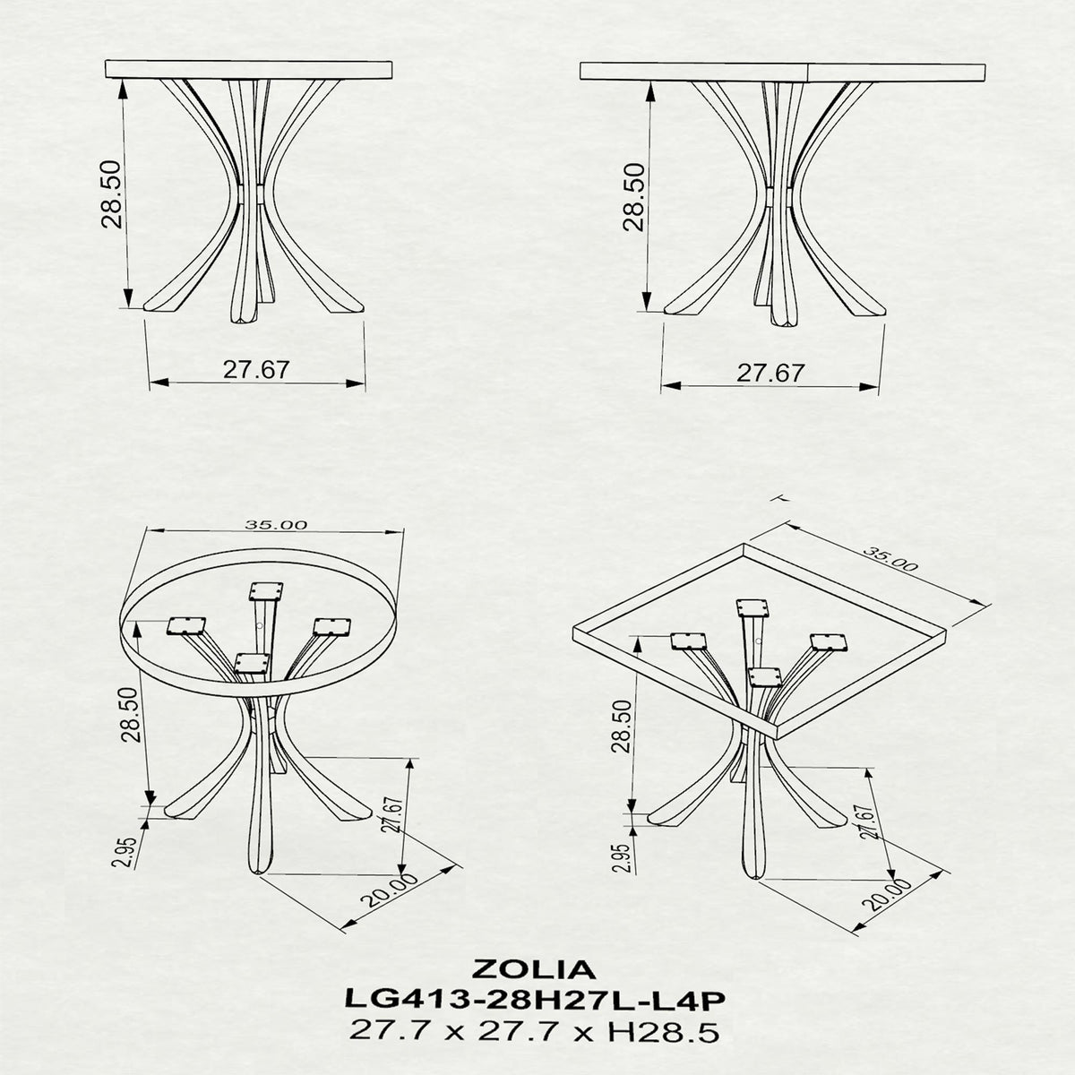 Dining Table 35" Round or Square for Contemporary Homes - 413 Zolia - 3d drawings