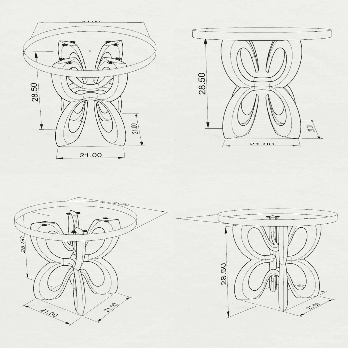 Dining Table with Blosome 28.5" H Metal Table Base - SRU41 3D Drawings