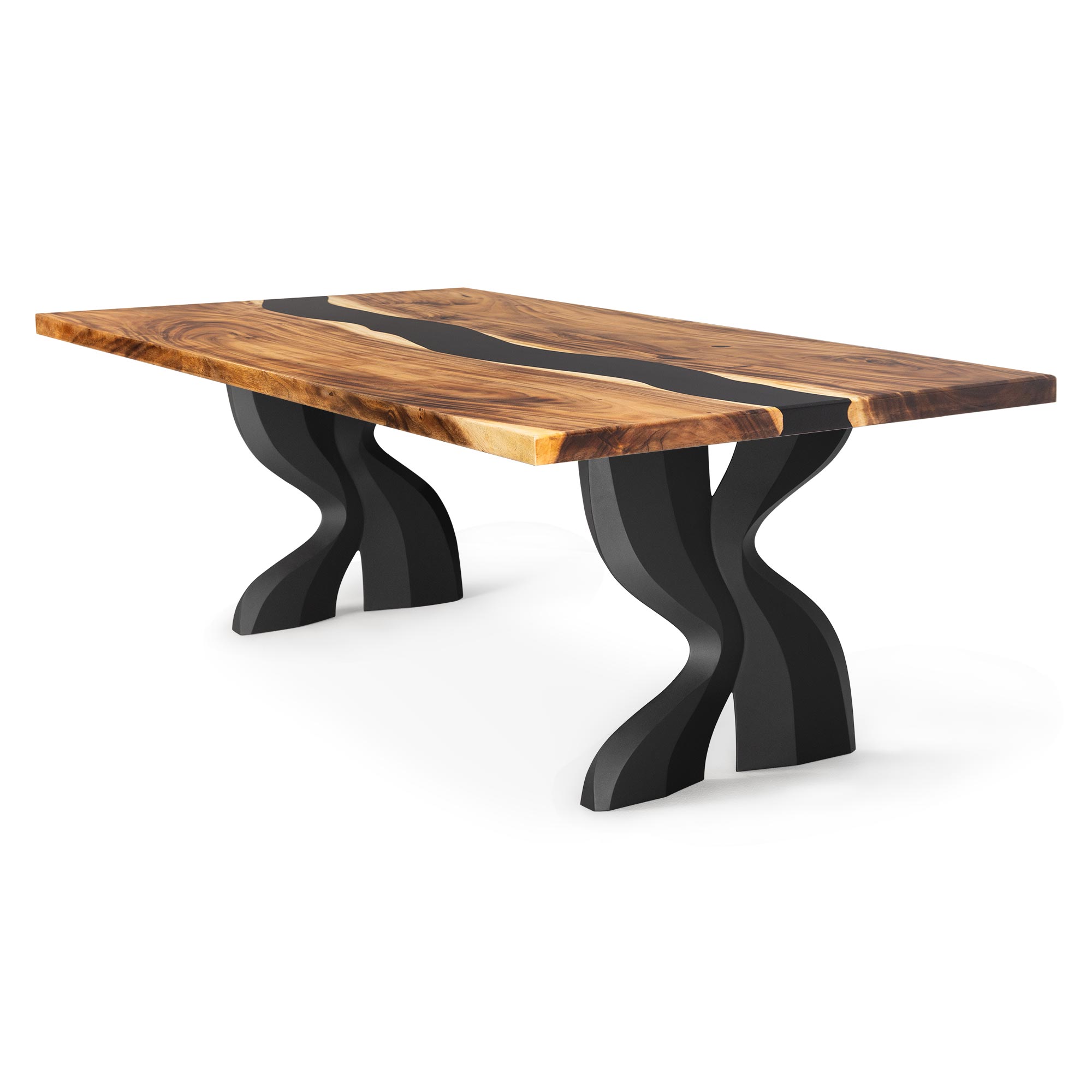 Dining Table with Delta 28.5" H Modern Metal Table Legs - epoxy tabletop side white background