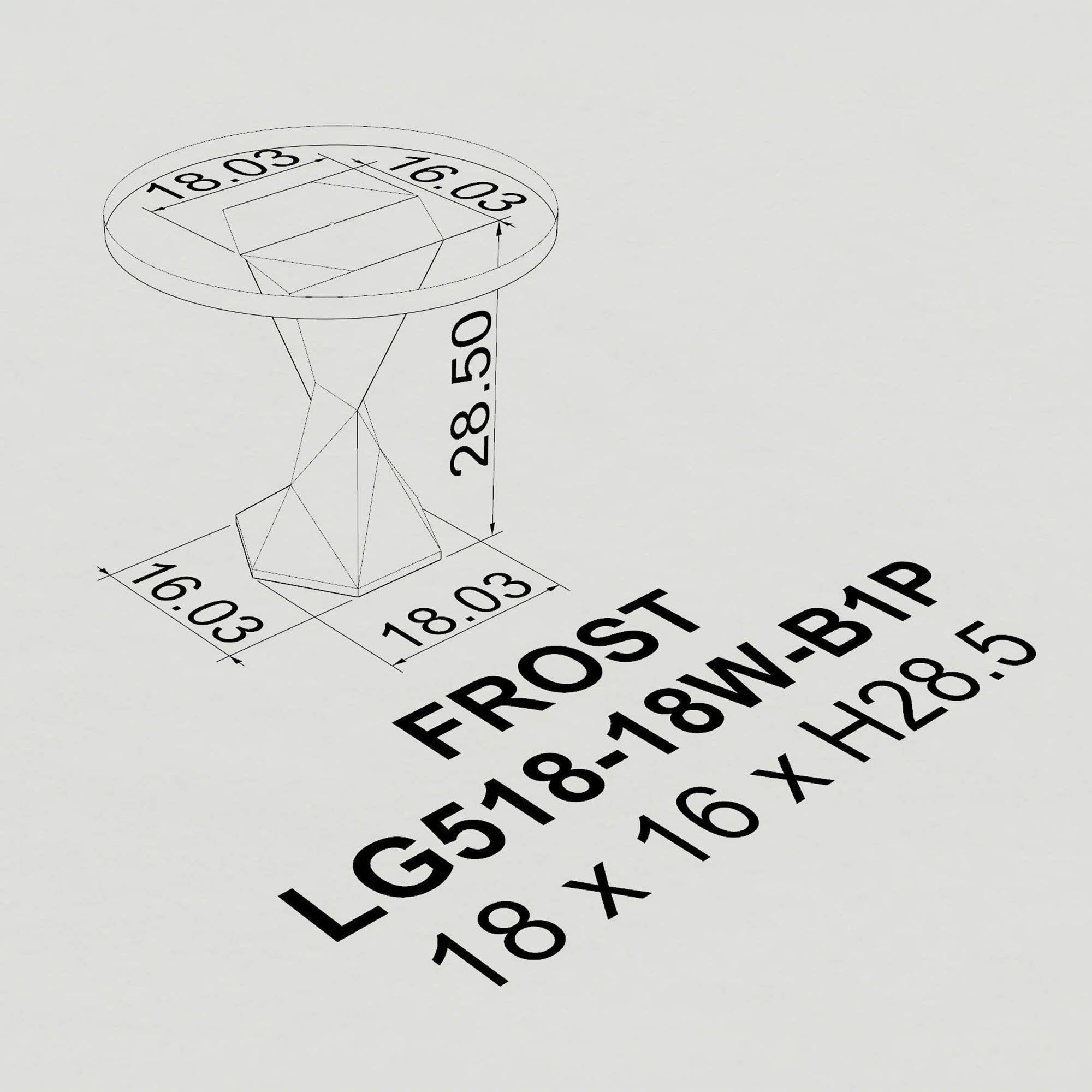 Dining Table with Frost 28.5" H Metal Table Base - front view dimensions 3D drawing