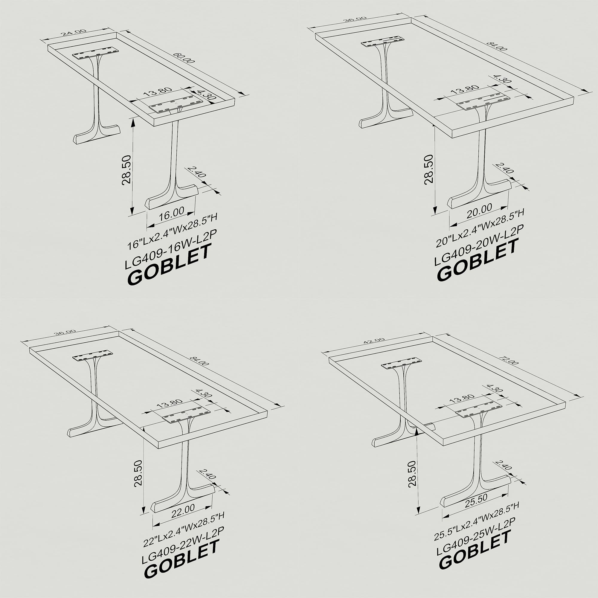 Dining Table with Goblet 28.5" H Metal Table Legs - 3d drawings