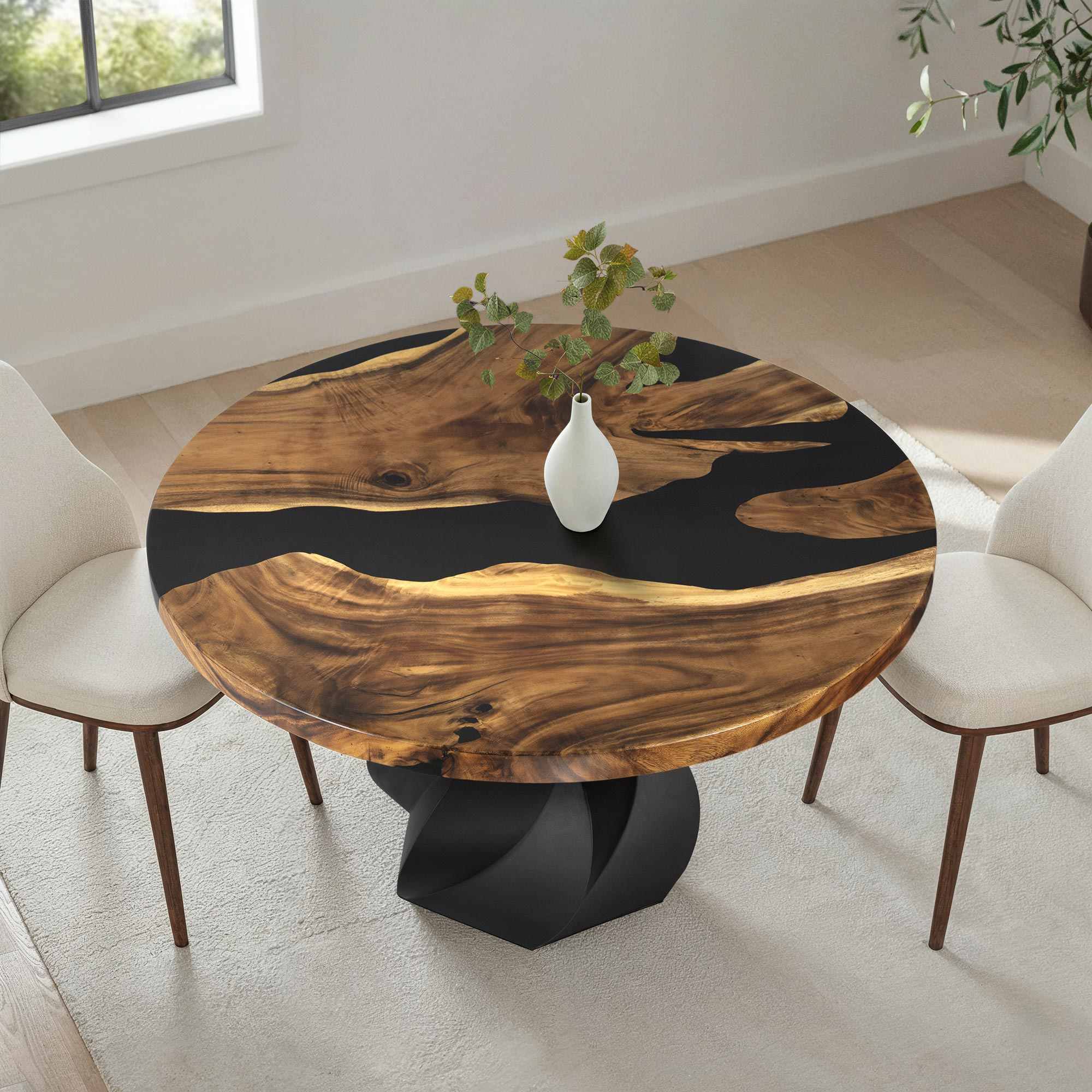 Dining Table with Papao 28.5" H Steel Table Base - round top interior