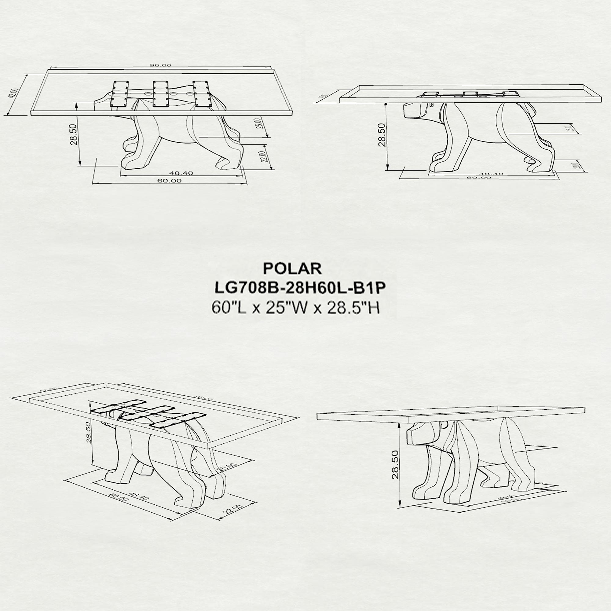 Dining Table with Polar Steel Table Base for Large Wooden Top - 3D Drawings