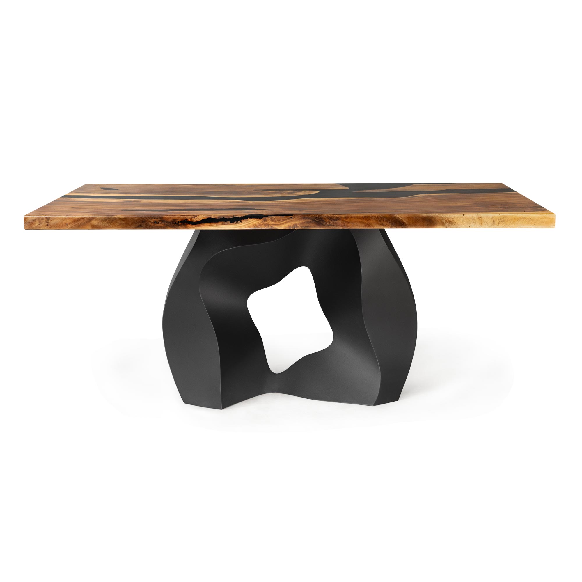 Dining Table with Rocky 28.5" H Metal Table Base - epoxy table top center white background