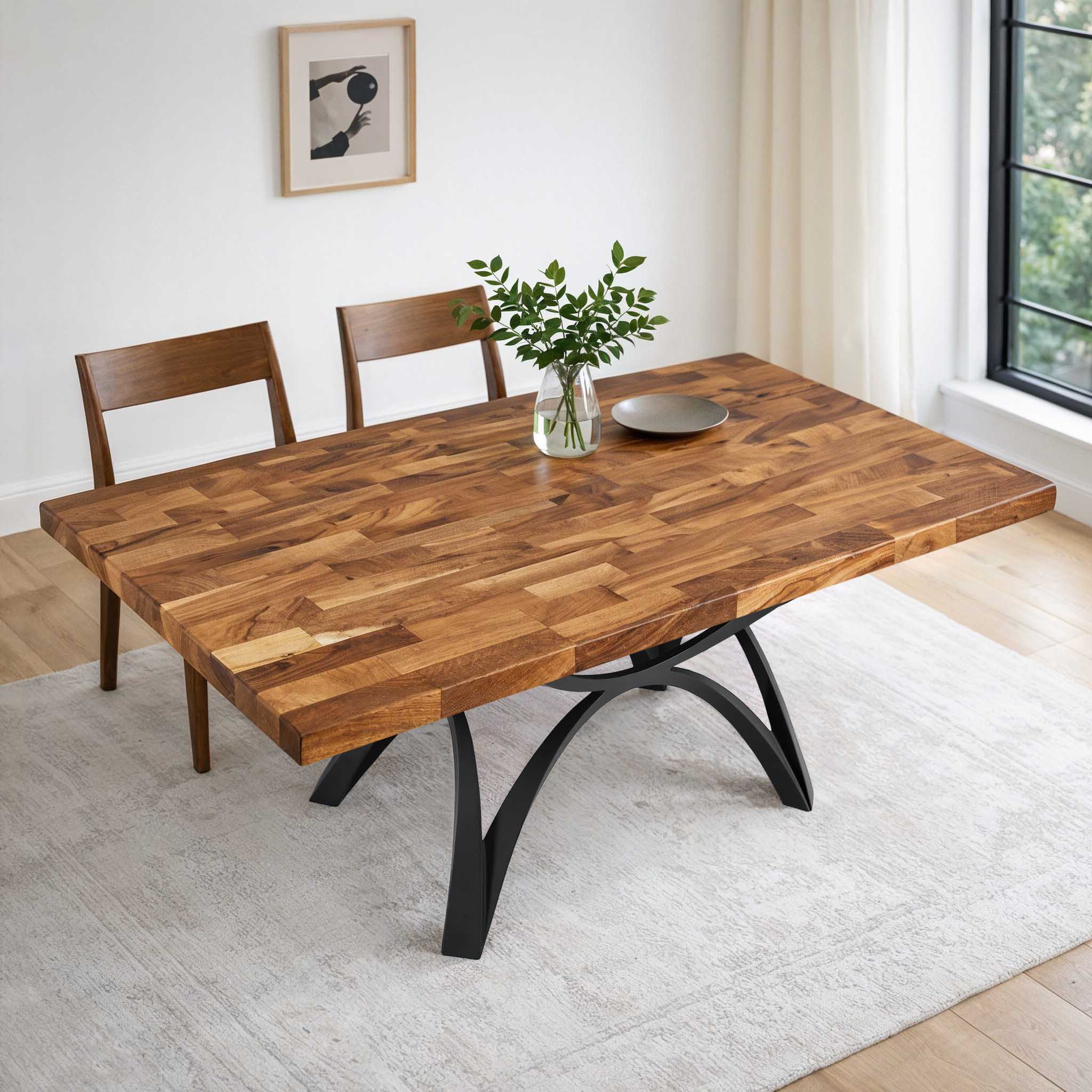 Dining Table with Spey 28.5" H Steel Table Base - butcher block table top interior