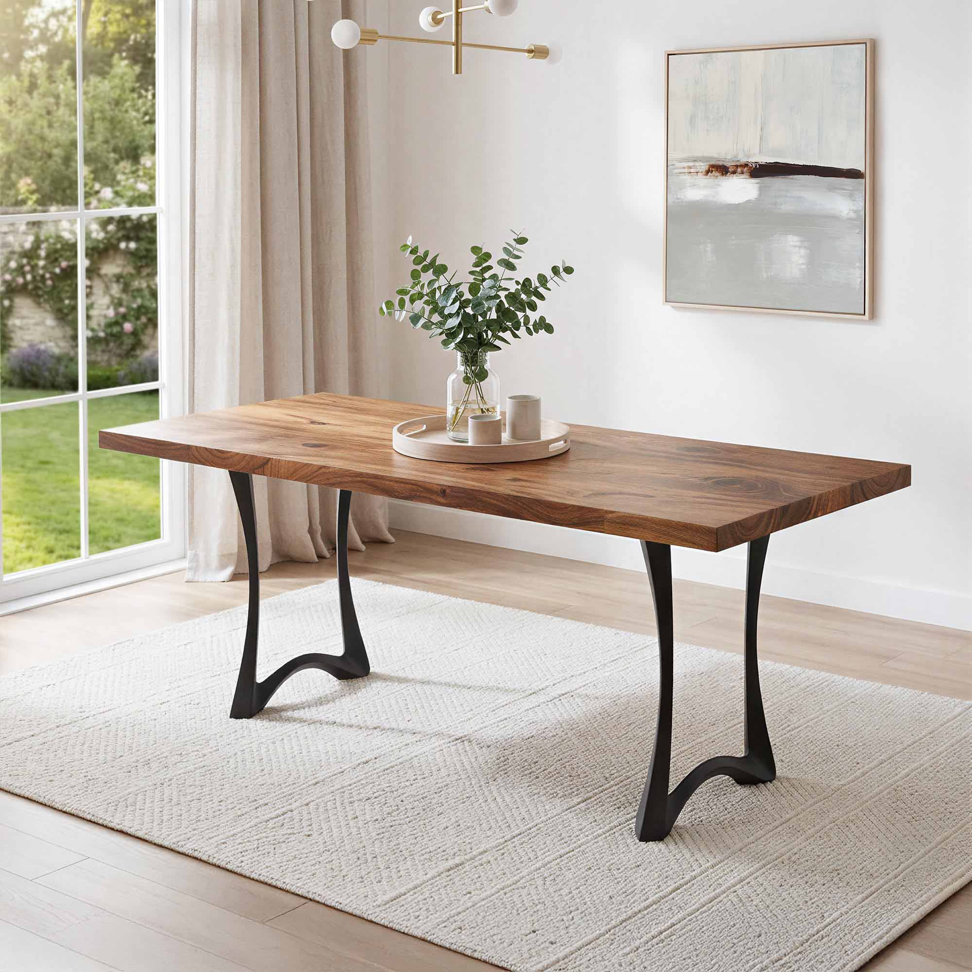 Dining Table with Tangen 28.5" H Metal Table Legs - natural wood table top interior