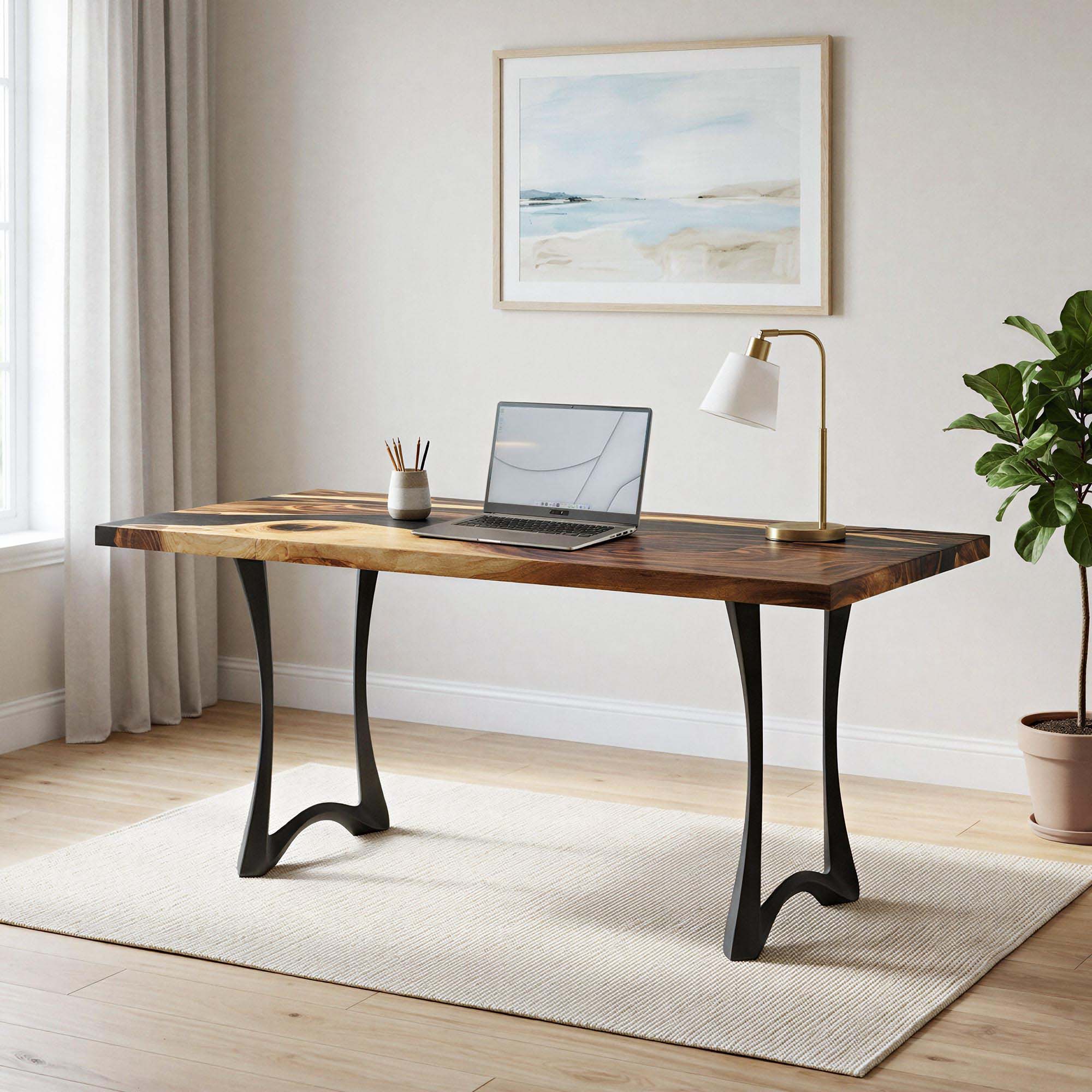 Dining Table with Tangen 28.5" H Metal Table Legs - epoxy table top interior thumb