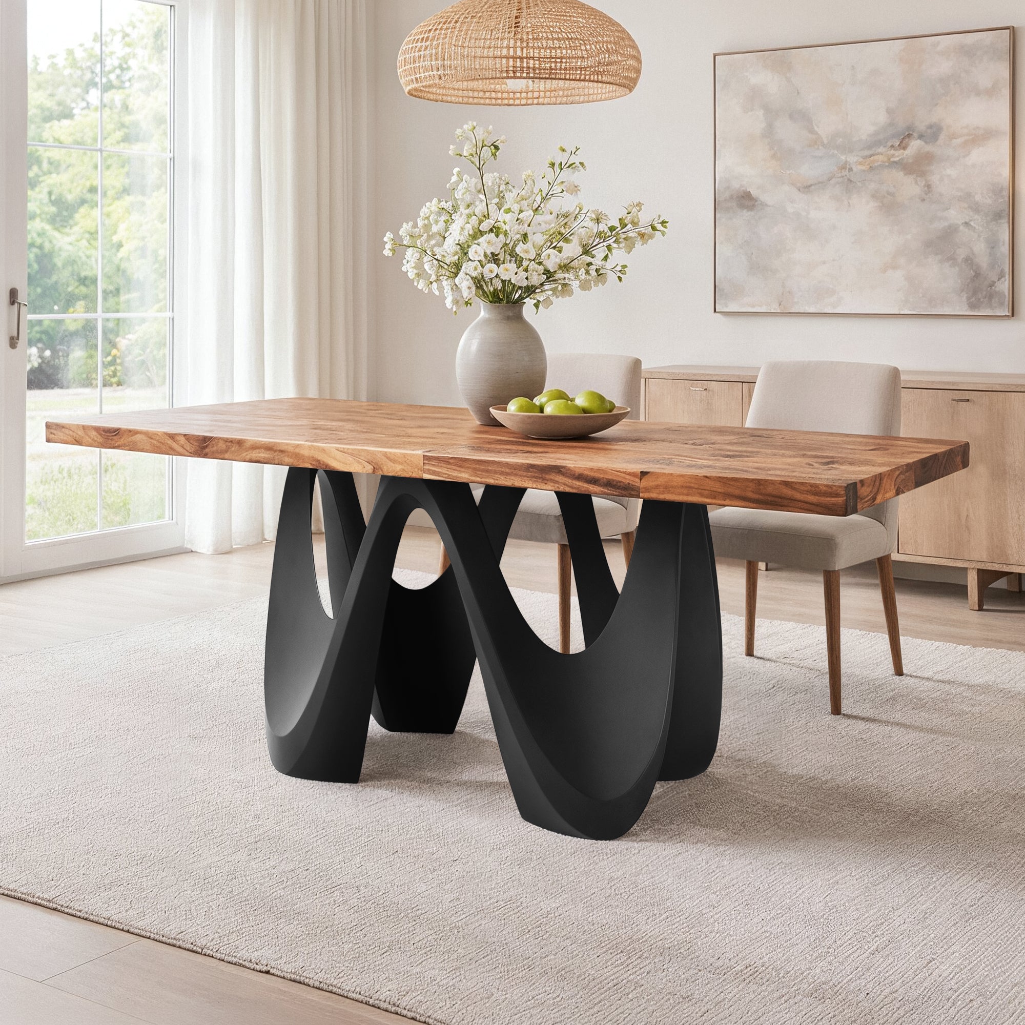 Dining Table with Wavea 28.5" H Metal Table Base for wooden rectangle top