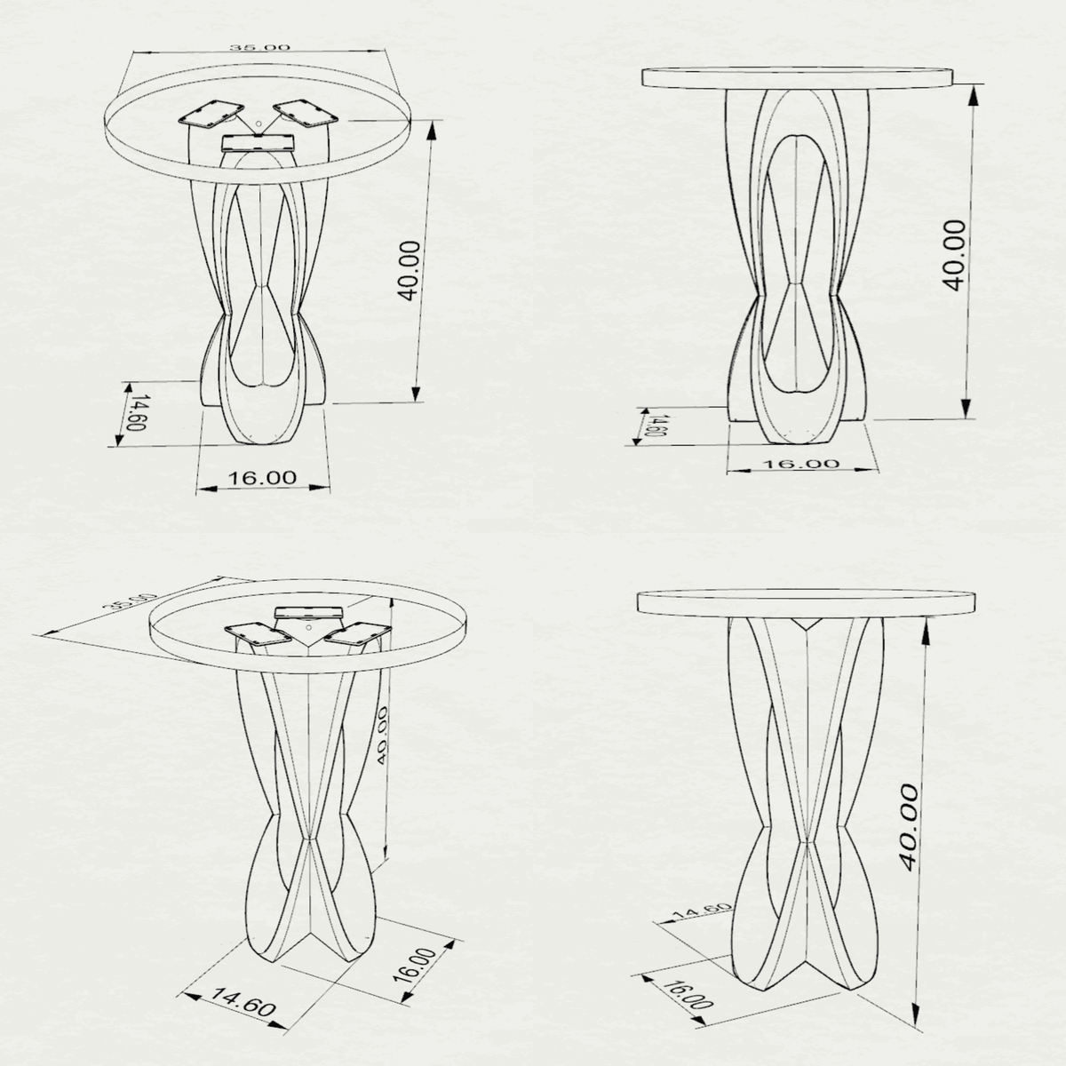 MCM Bar Table 35" or 41" Round in Epoxy Wood for Home Bars - 606 Blowy - SRU35 3D Drawings