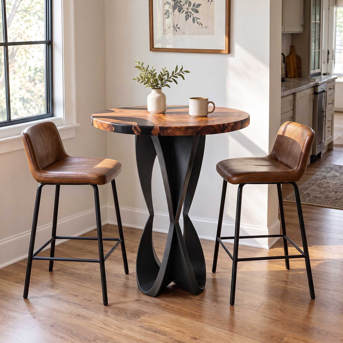 MCM Bar Table 35" or 41" Round in Epoxy Wood for Home Bars - 606 Blowy - Thumb