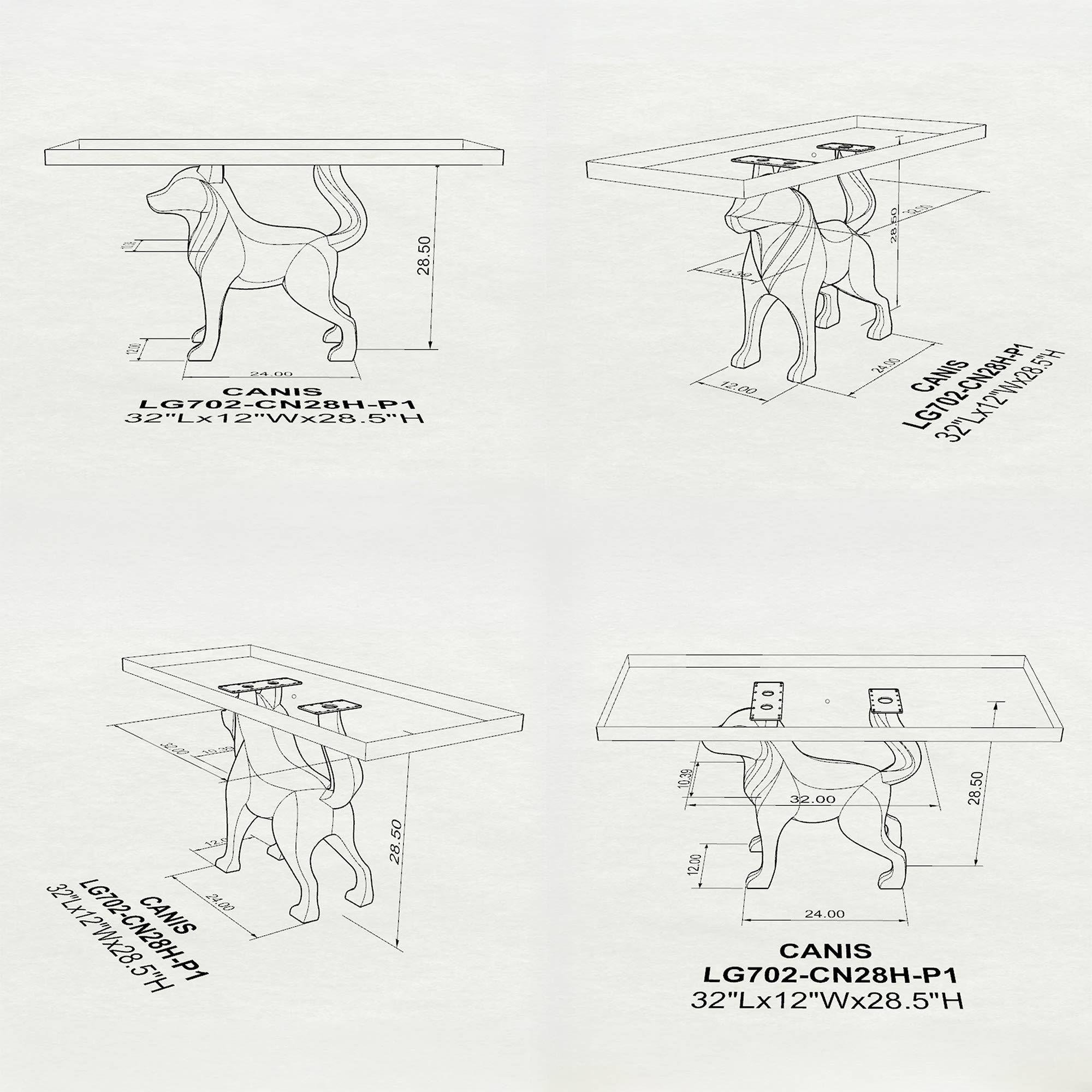 Metal Table Base Canis 28.5" H for Dining Table - 3d drawings