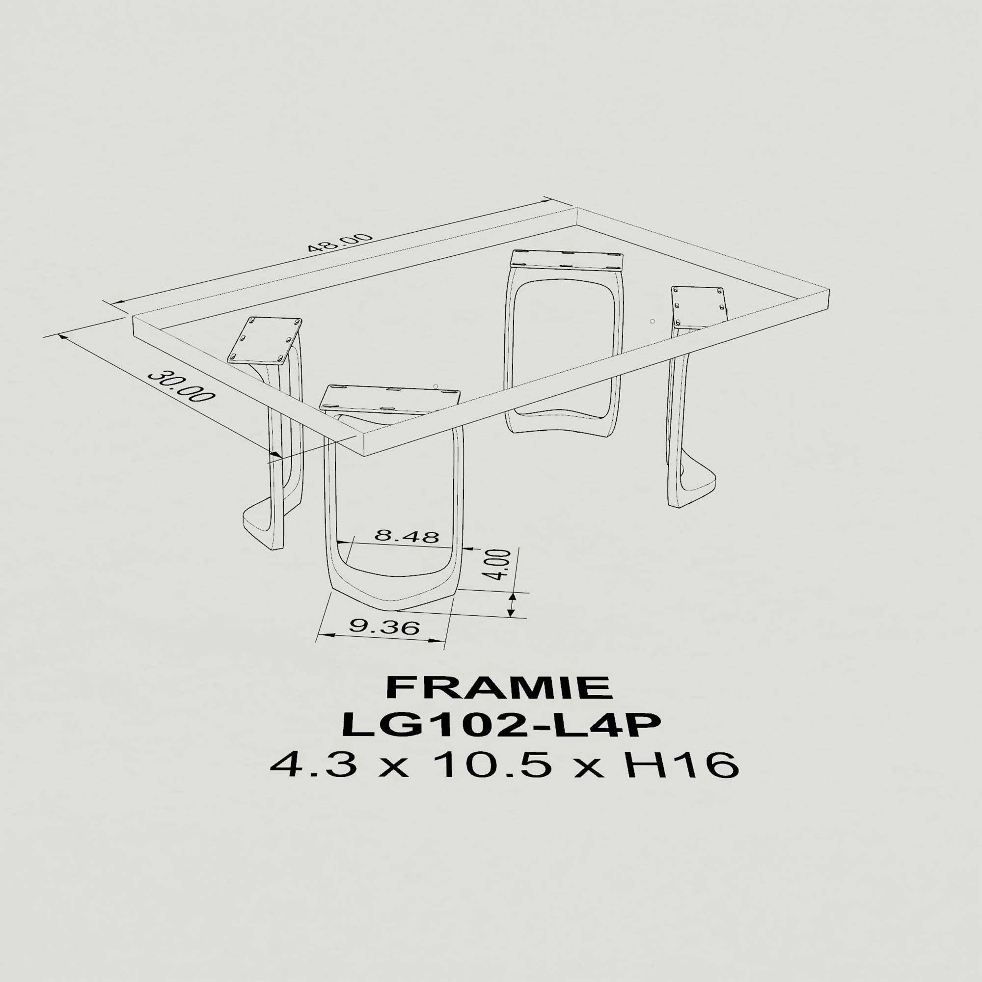 Metal Table Base Framie 16" H High Side Natural Wood Table base and top dimension 3d drawings