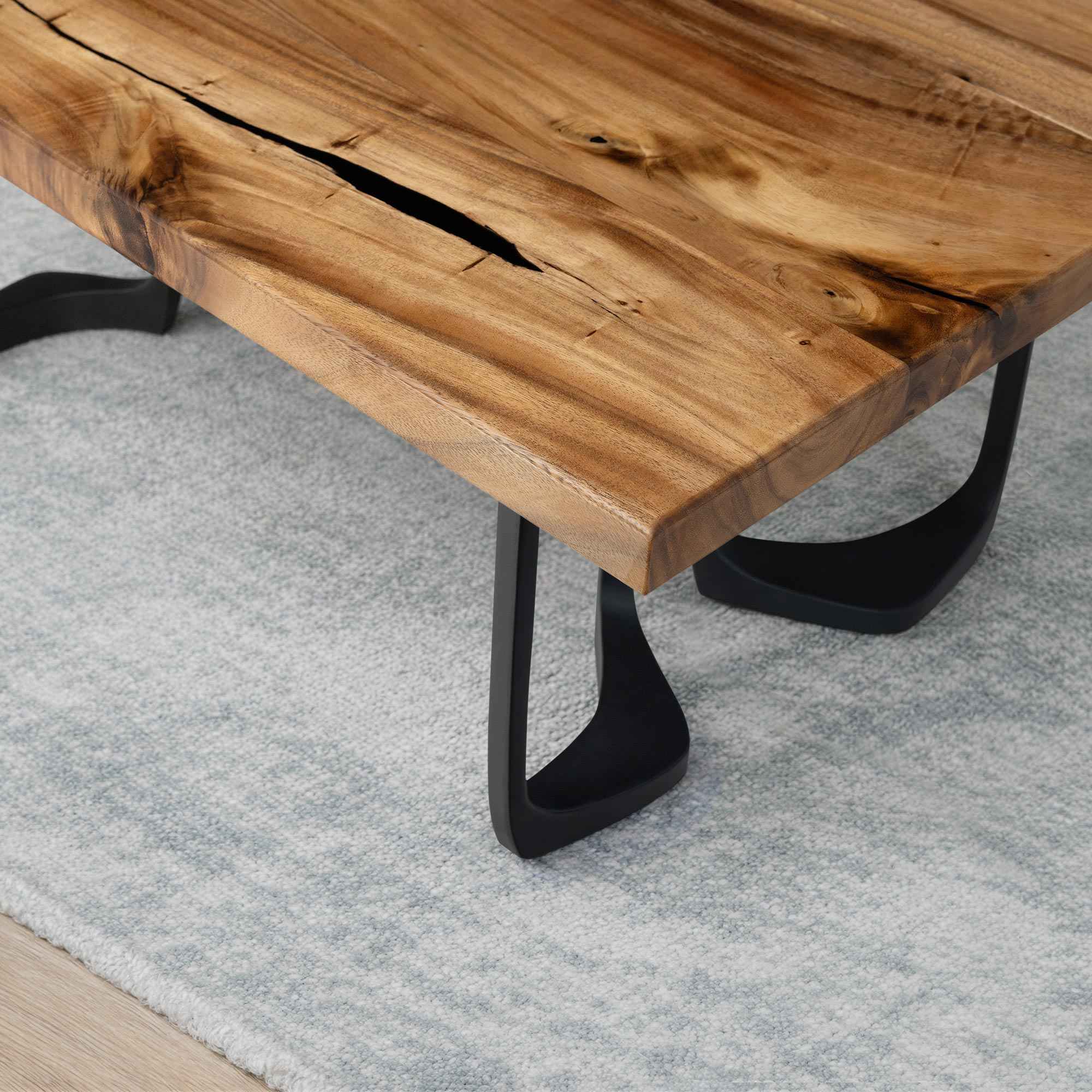 Metal Table Base Framie 16" H High Side Natural Wood Table - close-up table top and base