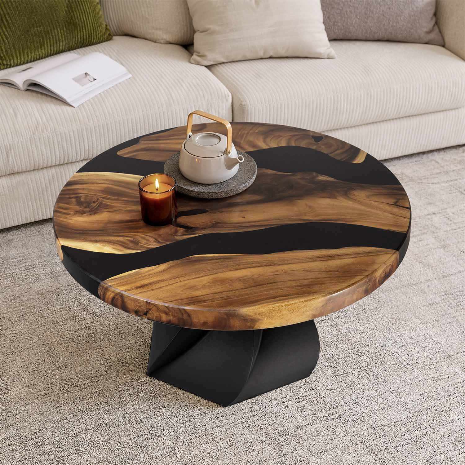 Metal Table Base Papao 16" H for Coffee Wood Table - close-up of table top Interior