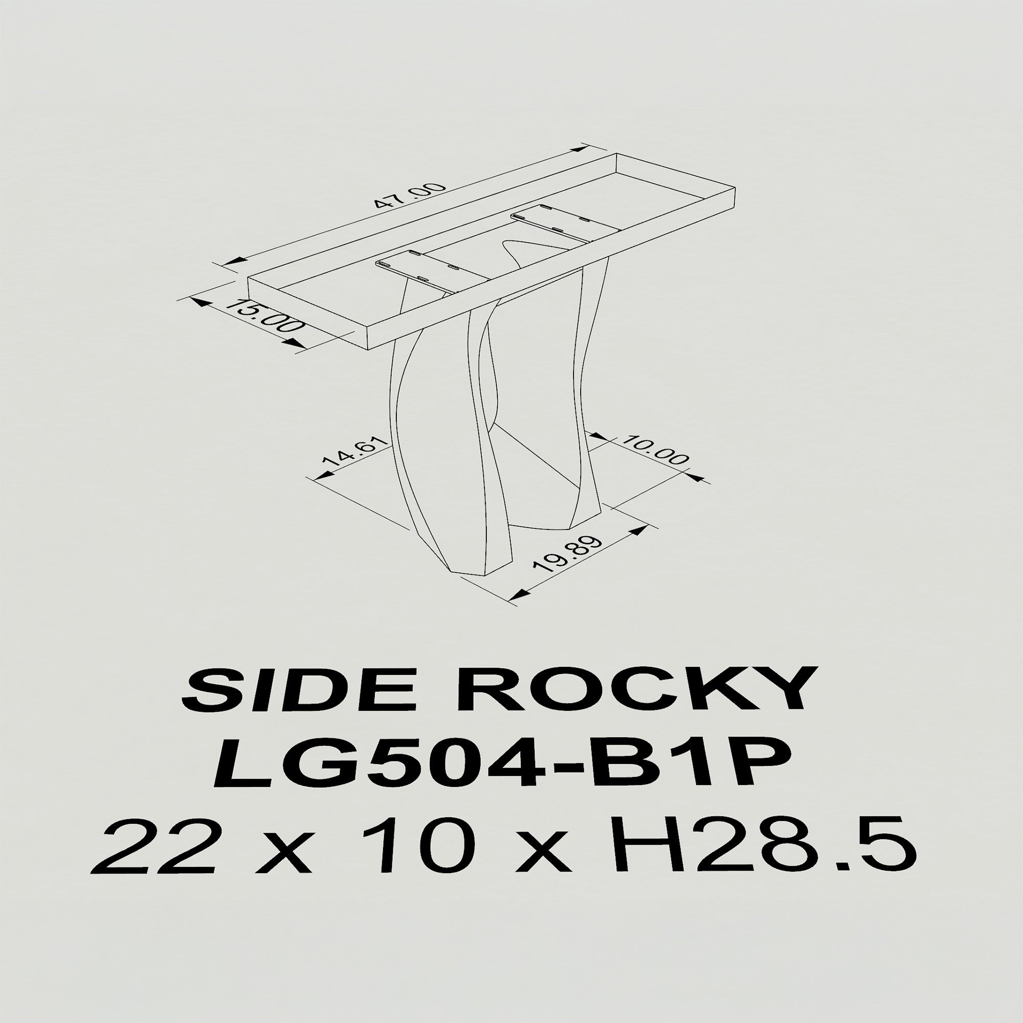 Metal Table Base Side Rocky 28.5" H for Console Table - base and top dimension 3d drawings