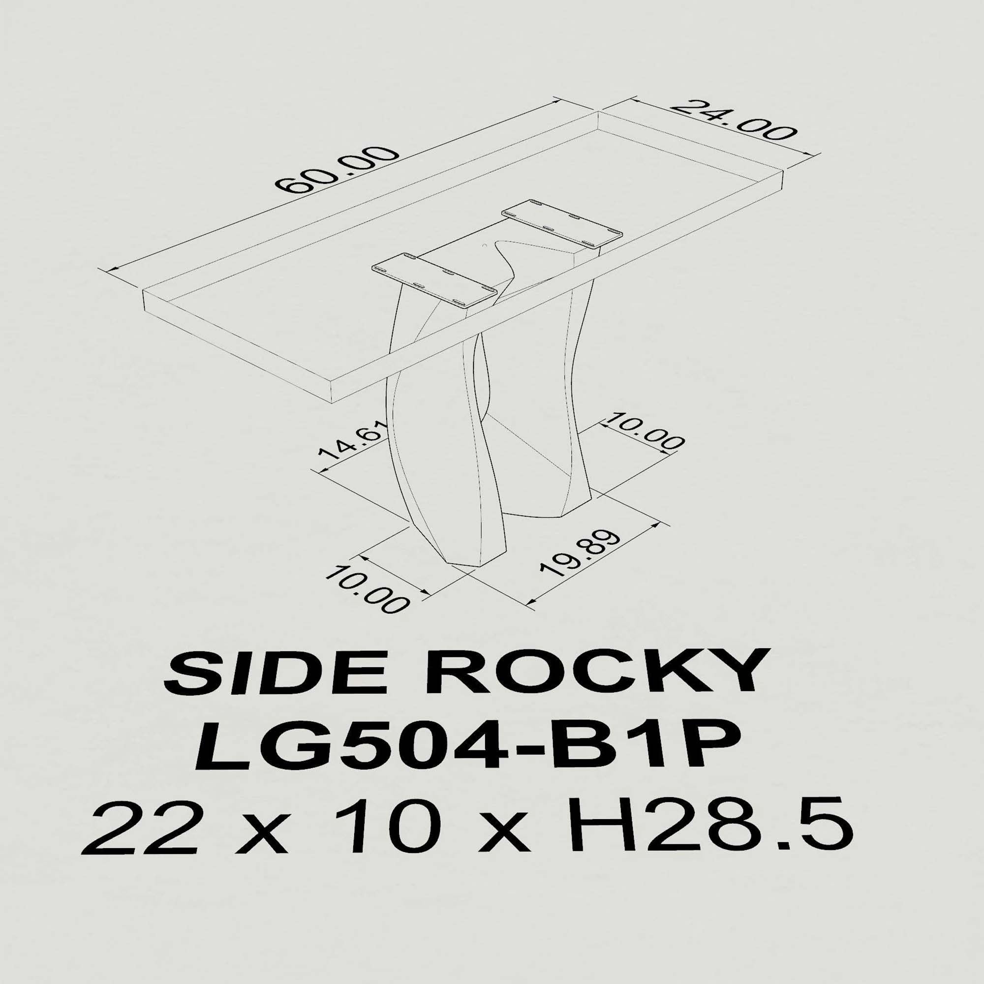 Metal Table Base Side Rocky 28.5" H for Console Table - base and top dimension 3d drawings