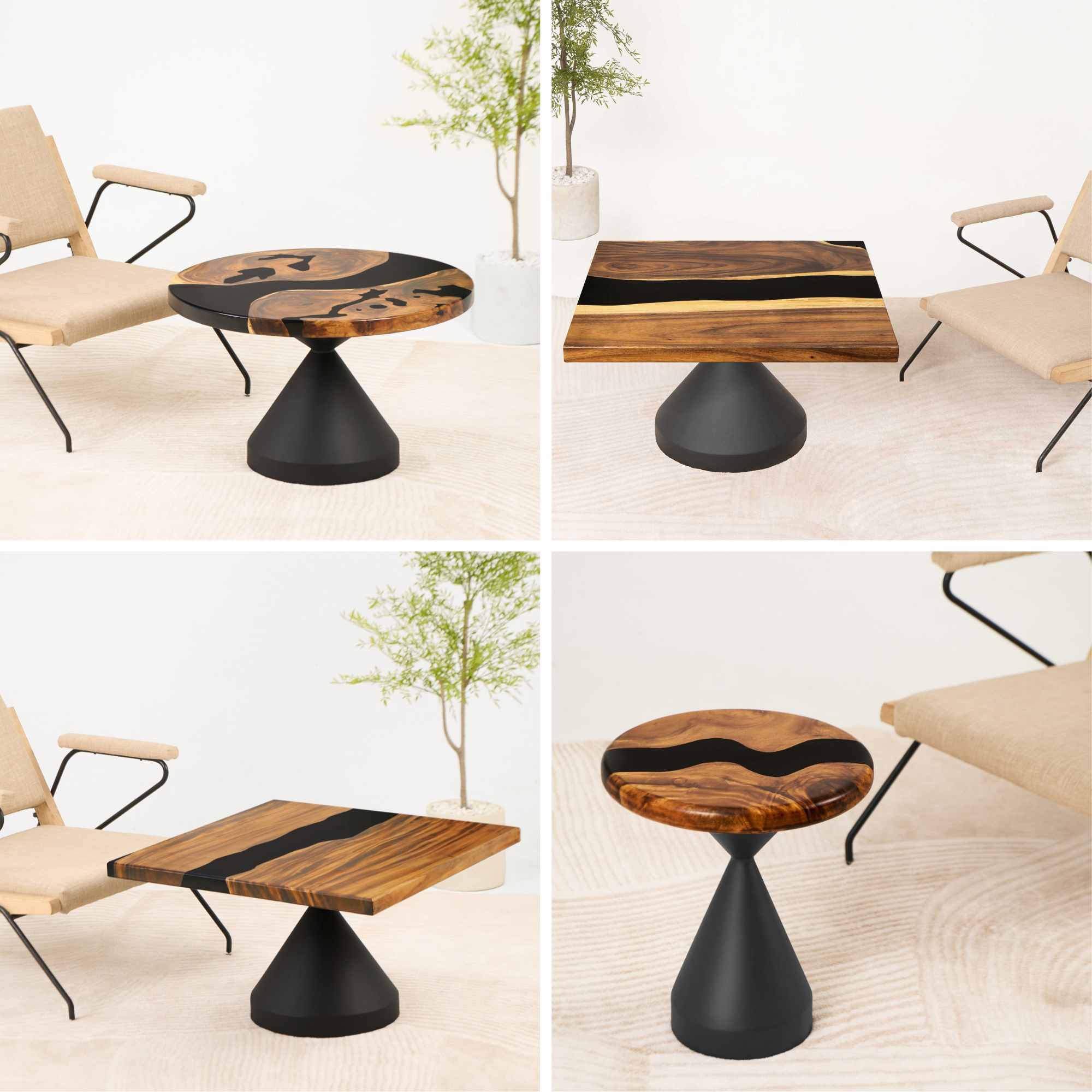 interior wooden table with black resin