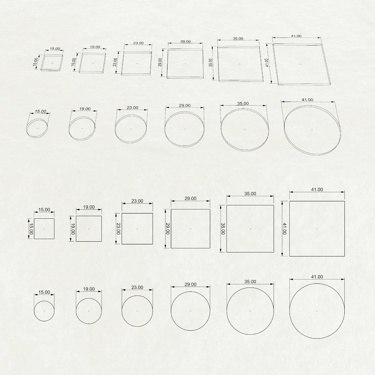 round and square table top drawings