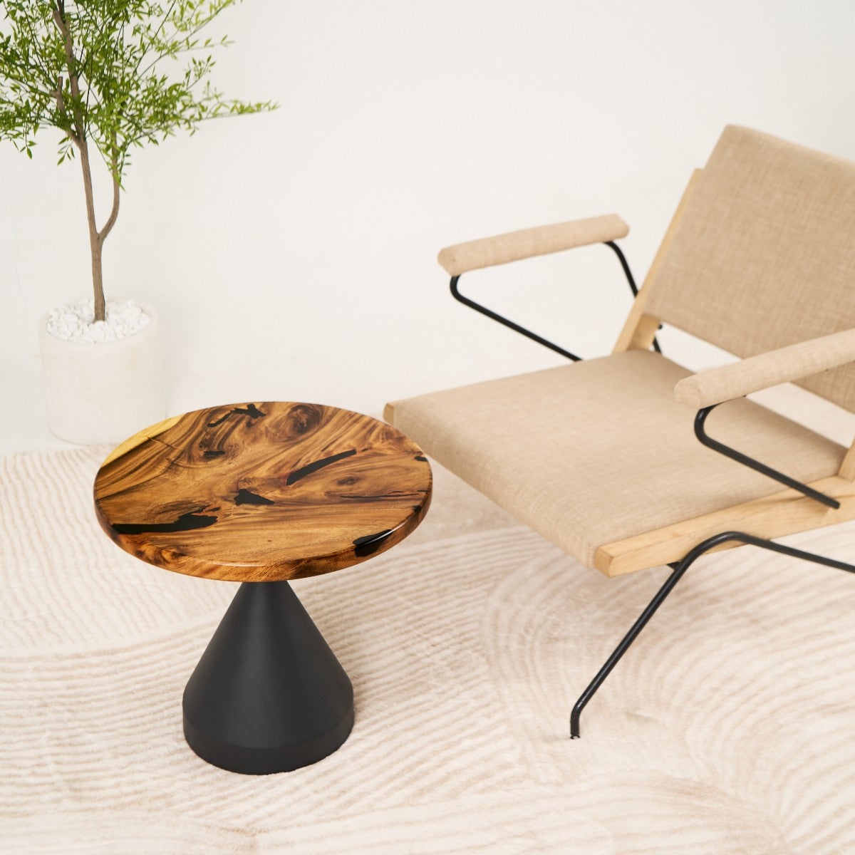 Round Wooden Epoxy Side Table 19" Diameter