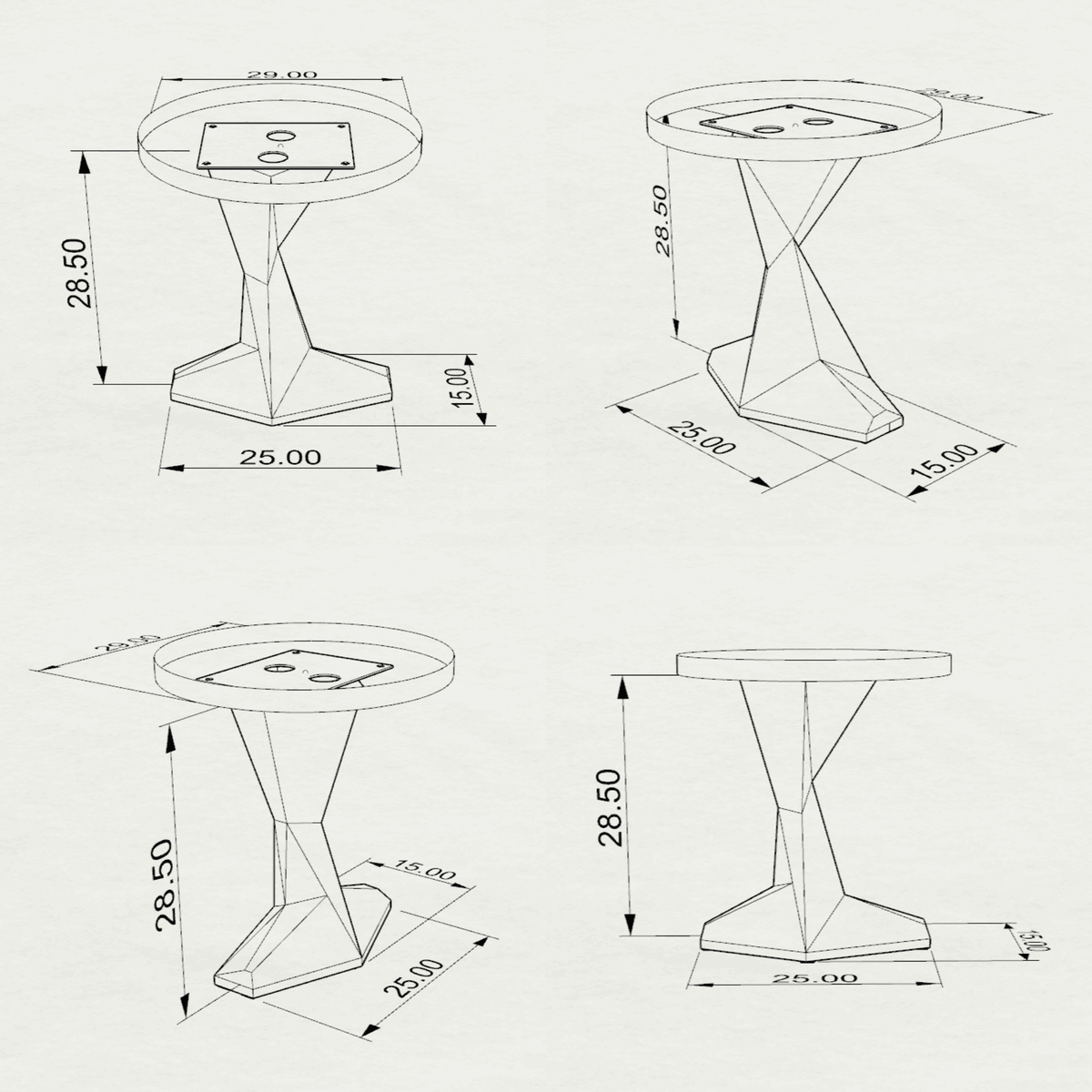 Small Dining Table 29" Round for Studio Apartments - 519 Frost- SRU29 3D Drawings