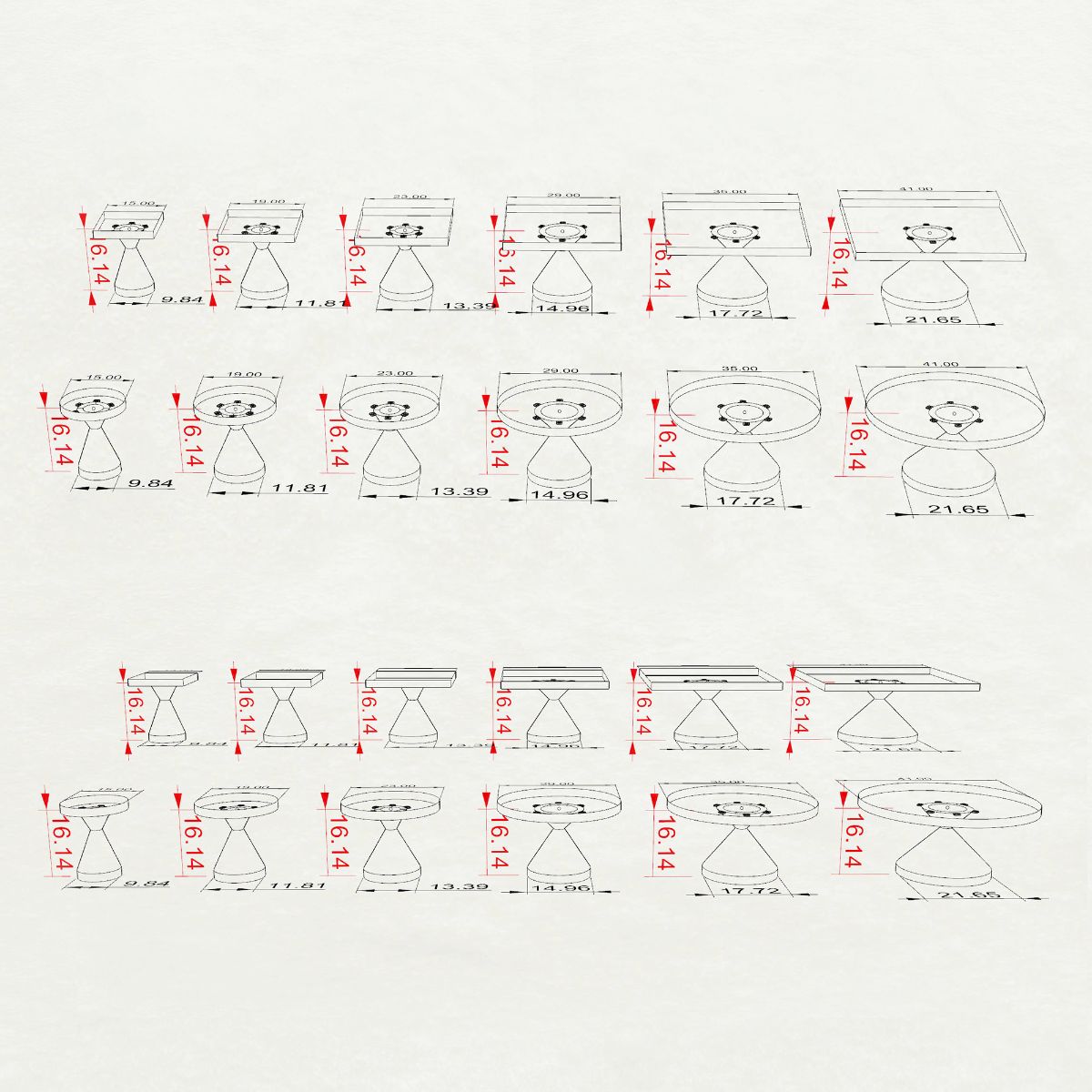 round and square table 3d drawings