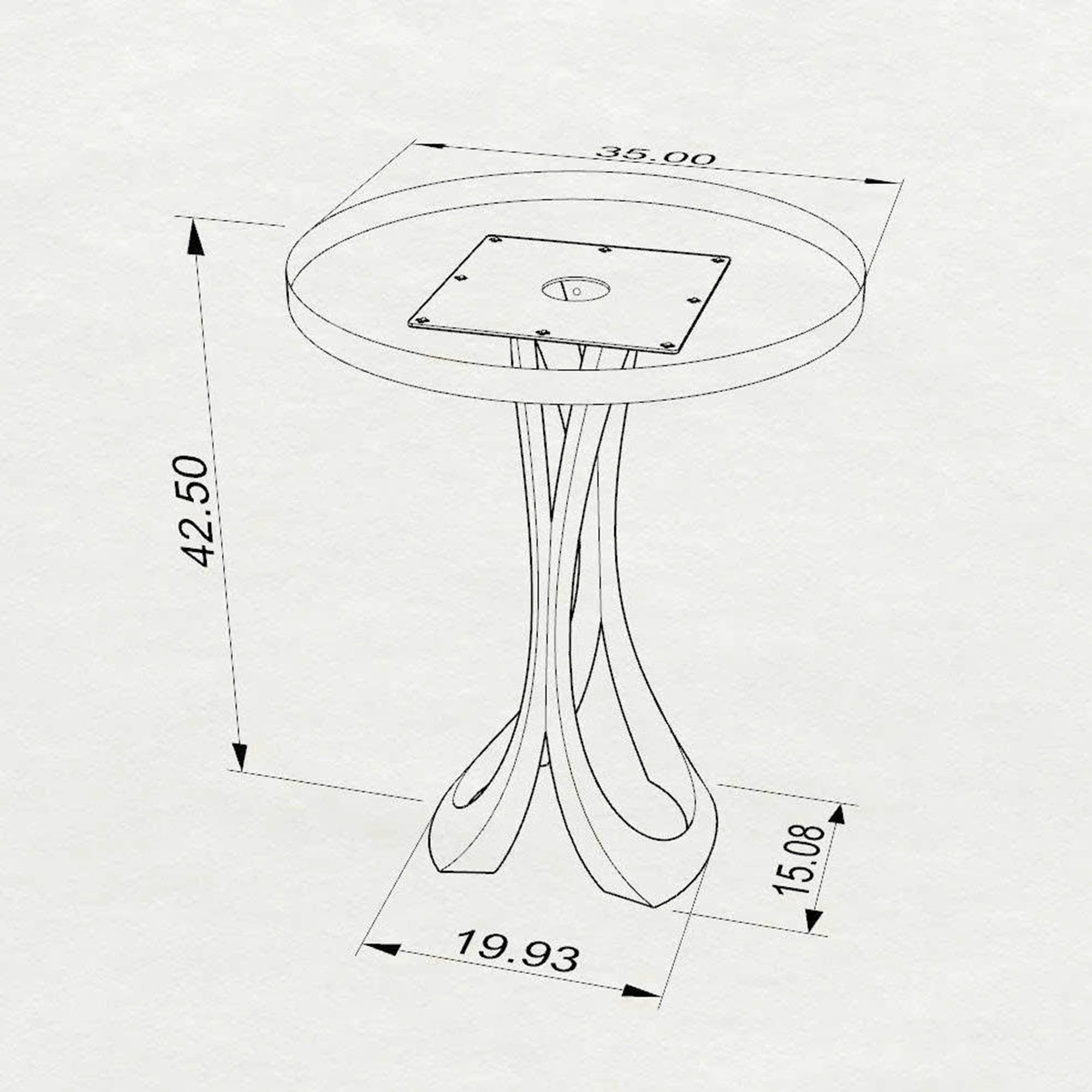 Table Base Manta 40" H Metal Design Side Table - base and top dimension 3d drawings
