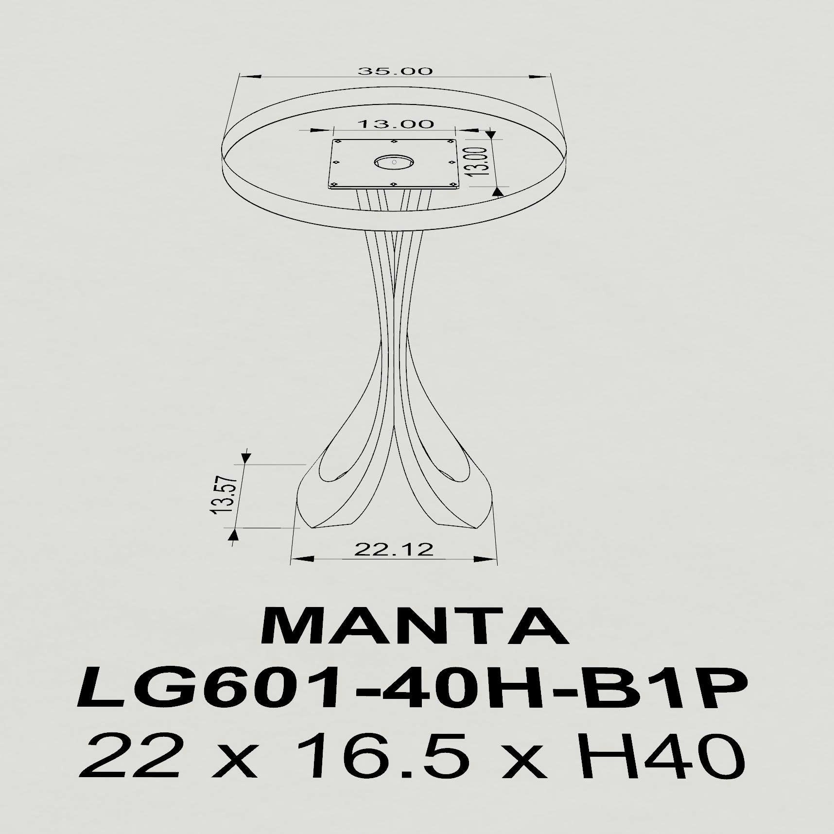 Table Base Manta 40" H Metal Design Side Table - base dimension 3d drawings