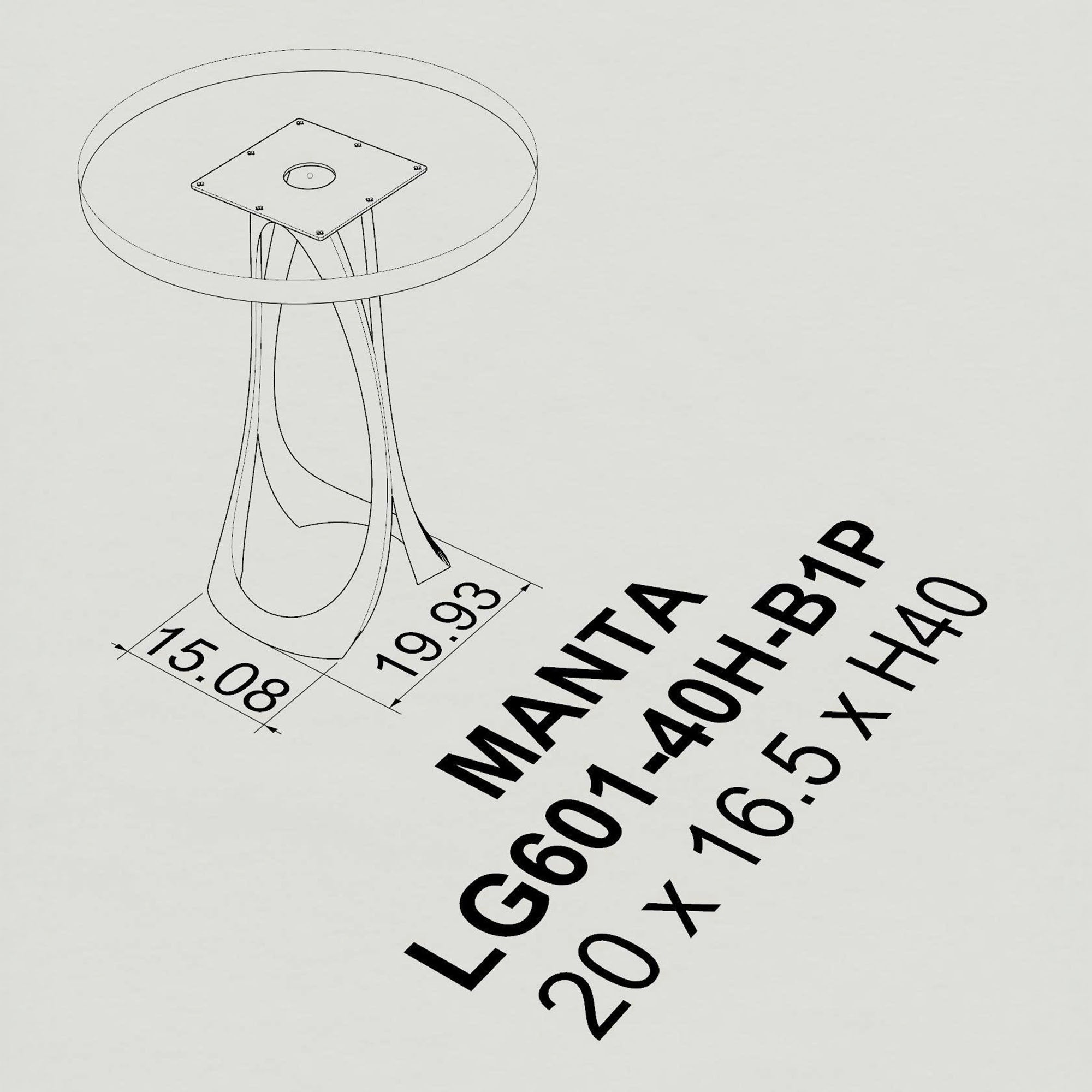 Table Base Manta 40" H Metal Design Side Table - base dimension 3d drawings