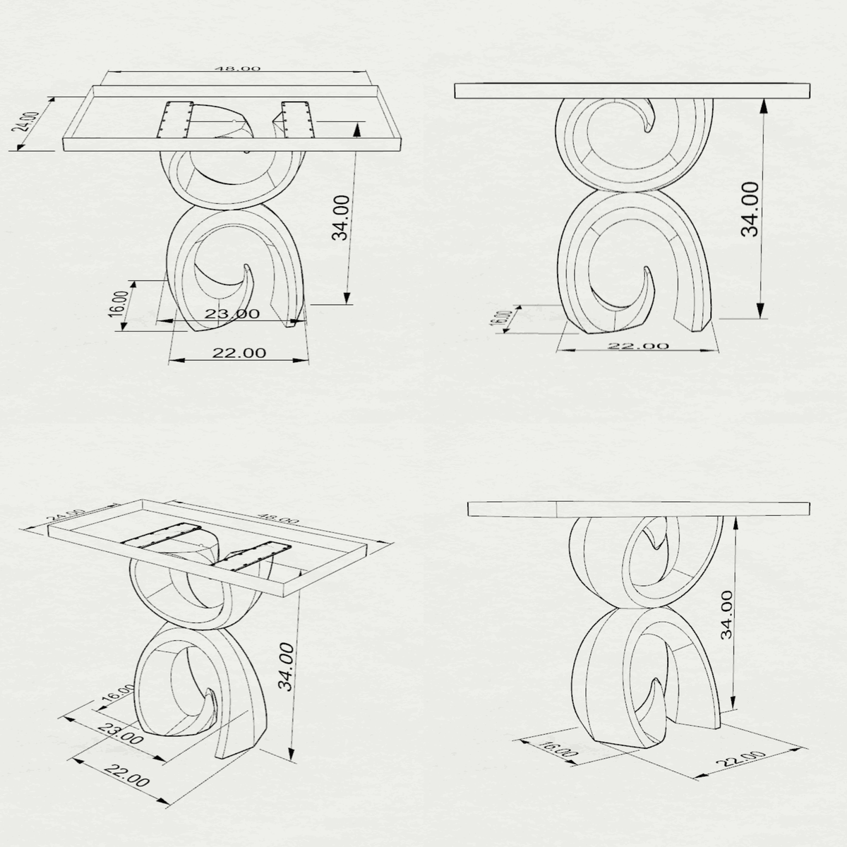Unique Counter Table 48" x 24" for Kitchens & Home Bars - 604 Helyx - SRE48x24 3D Drawings
