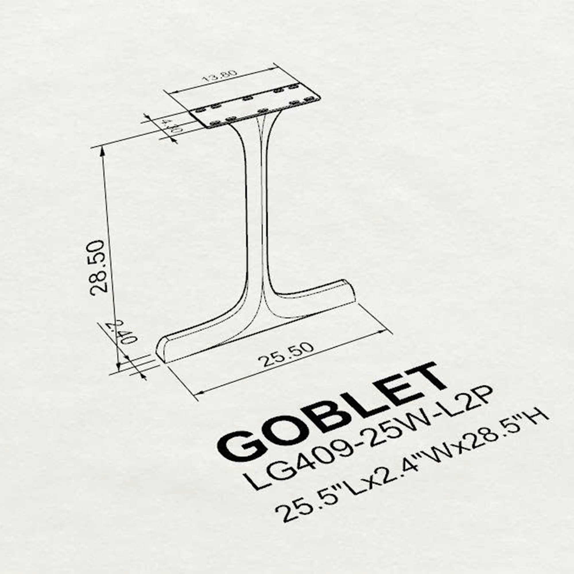 Dining Table with Goblet 28.5" H Metal Table Legs - 3d drawings 