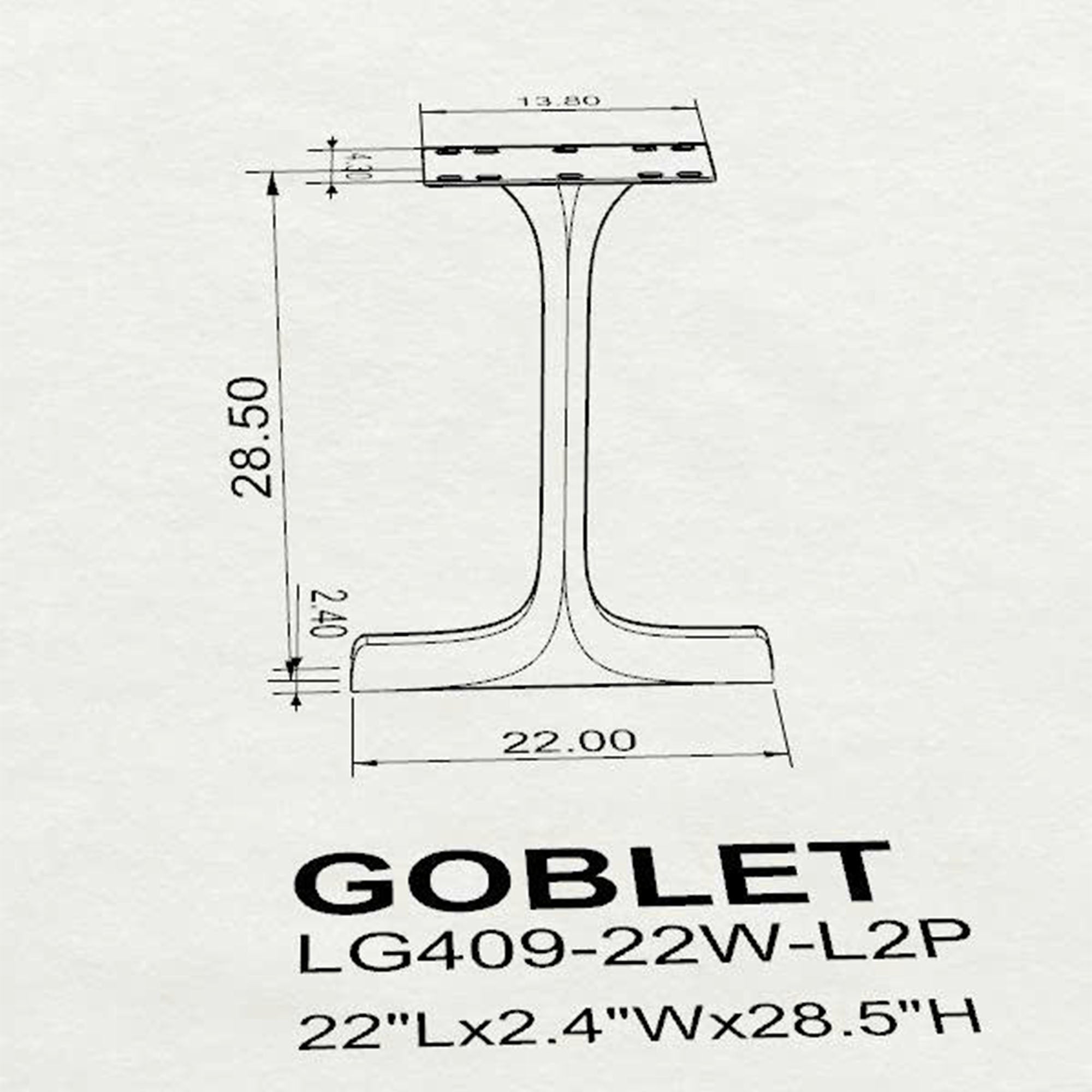 Dining Table with Goblet 28.5" H Steel Table Legs - 3D drawing